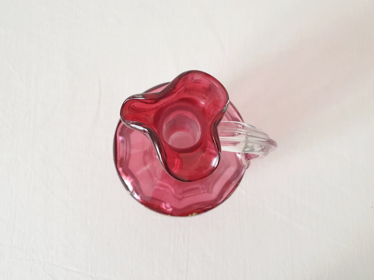 Vintage Cranberry Pink Victorian Blown Glass Pitcher - Vase with Fluted Opening