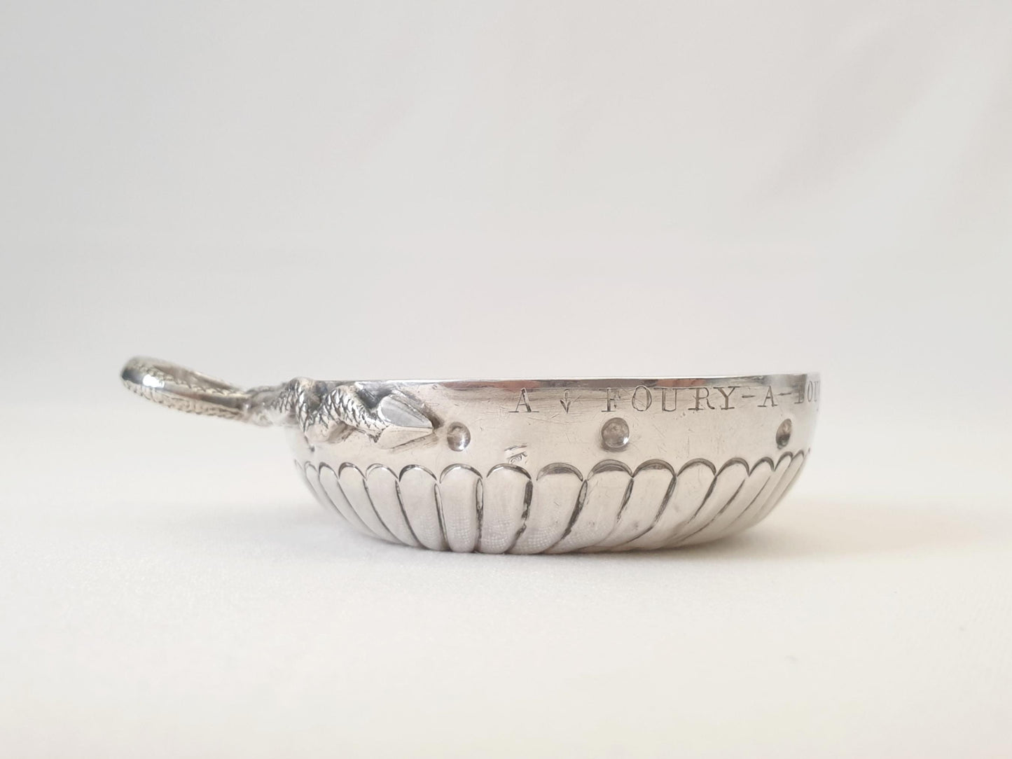 Antique French 950 Silver Wine Taster (Tastevin) with Serpent-shaped Handle