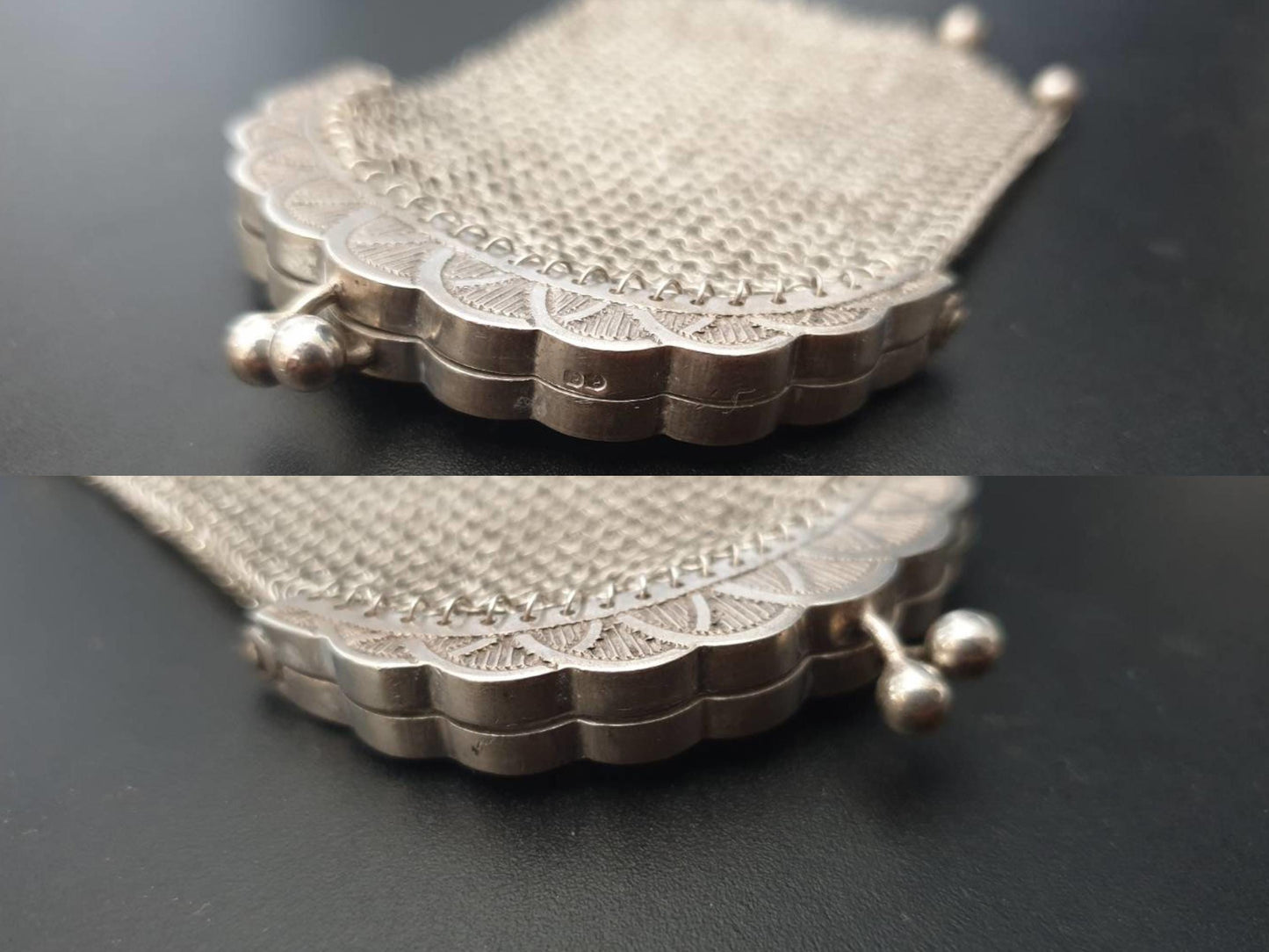 Vintage Silver Coin Purse with Two Compartments - French Silver Mesh Coin Purse
