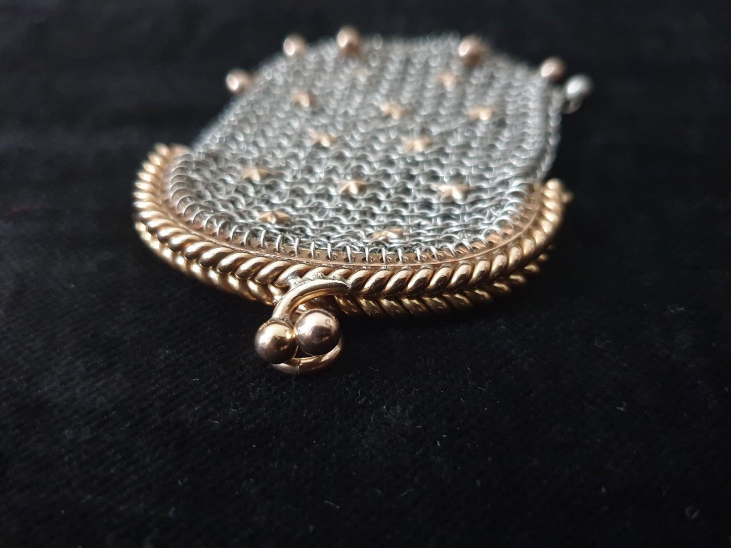 Antique French Gilt Silver Coin Purse with Two Compartments - Vermeil Silver Mesh with Star Decorations