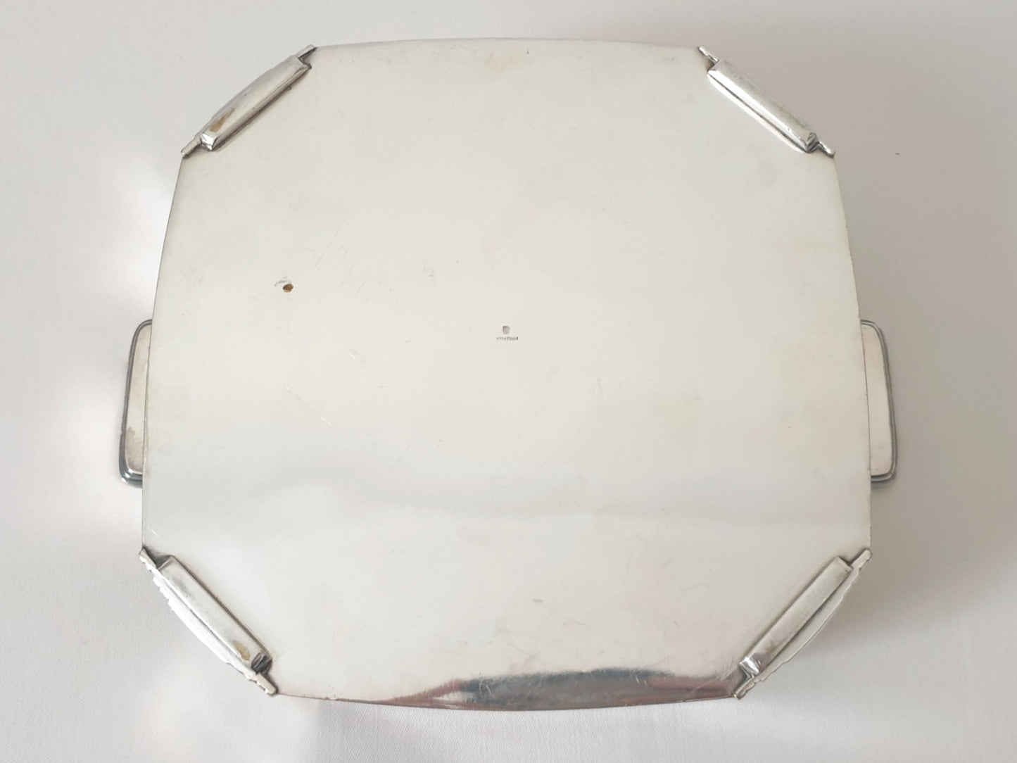 French Art Deco Silver Plated Octagonal Centerpiece with Gilded Interior - Two Handled Fruit or Flower Bowl by Boulanger