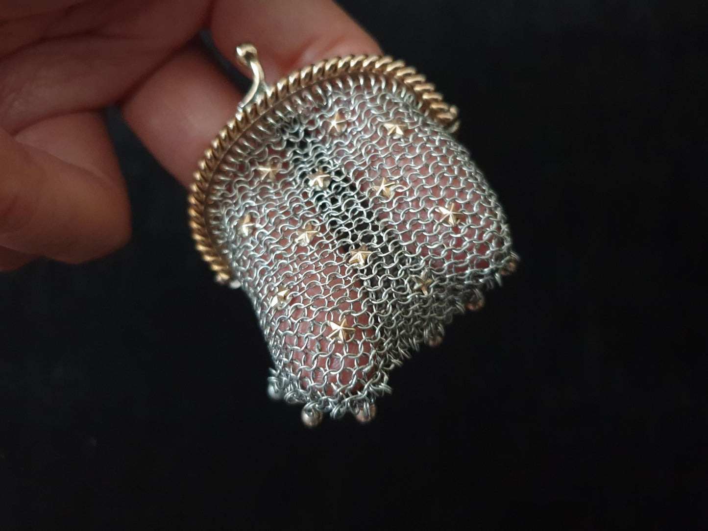 Antique French Gilt Silver Coin Purse with Two Compartments - Vermeil Silver Mesh with Star Decorations