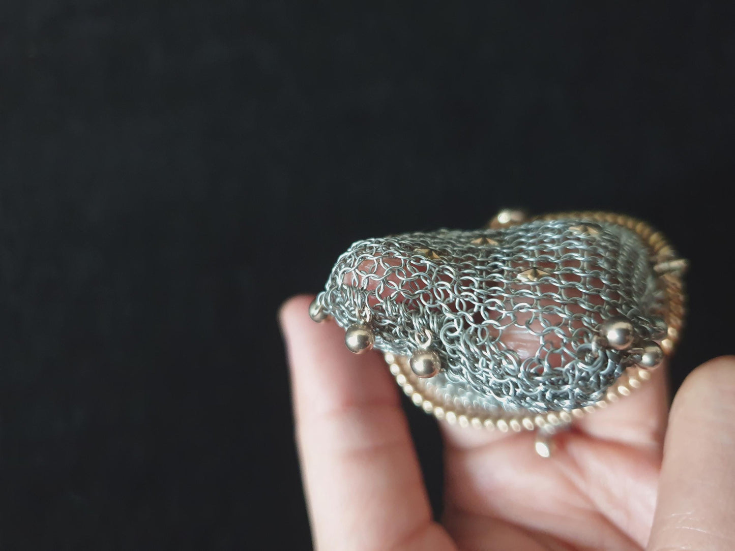 Antique French Gilt Silver Coin Purse with Two Compartments - Vermeil Silver Mesh with Star Decorations