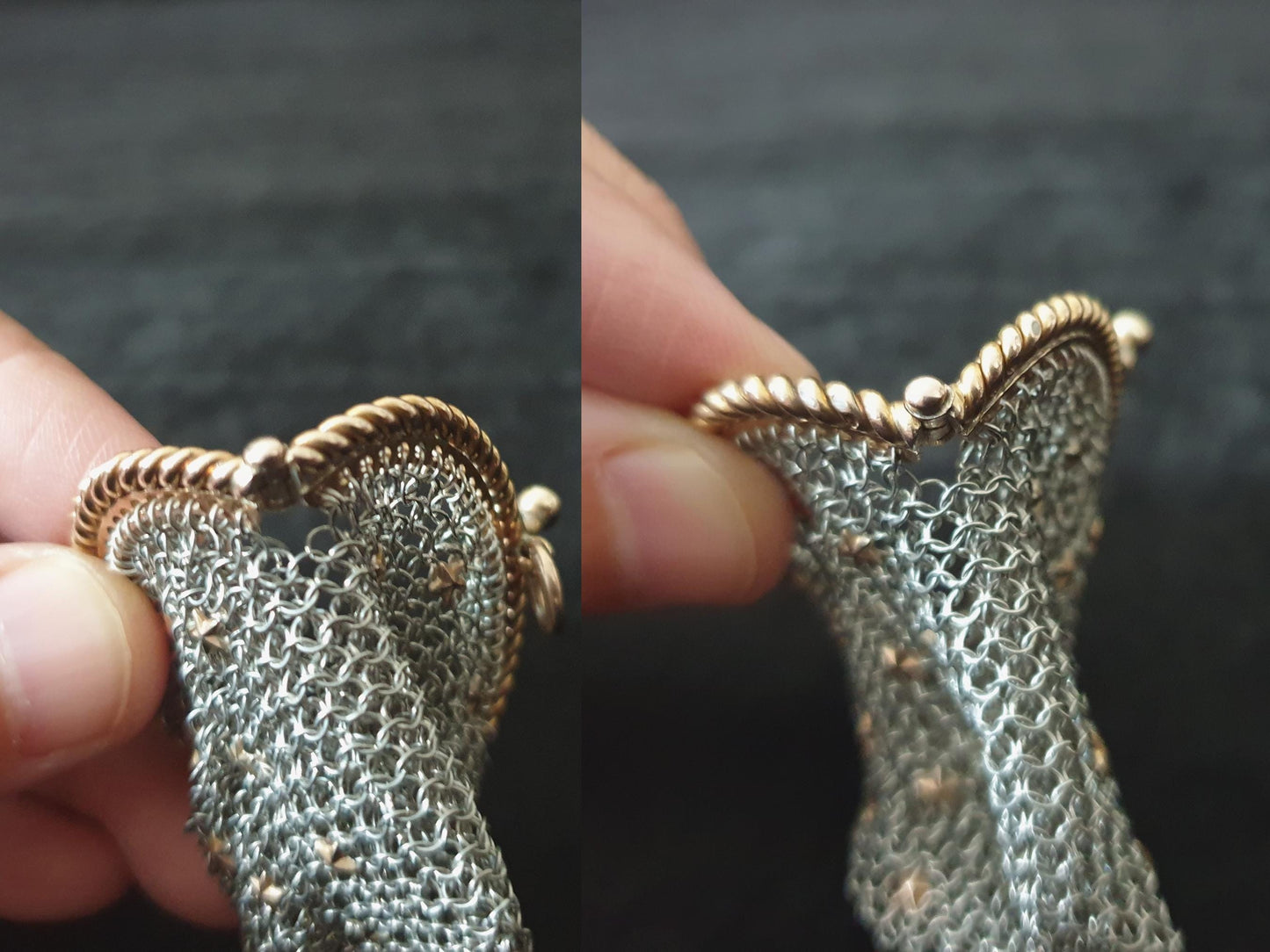 Antique French Gilt Silver Coin Purse with Two Compartments - Vermeil Silver Mesh with Star Decorations