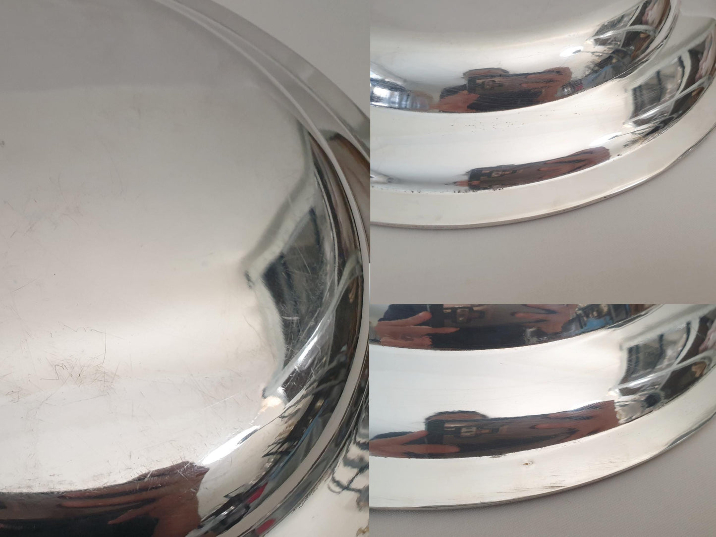 French Large Silver Plated Round Platter or Serving Tray with Ribbon Rim