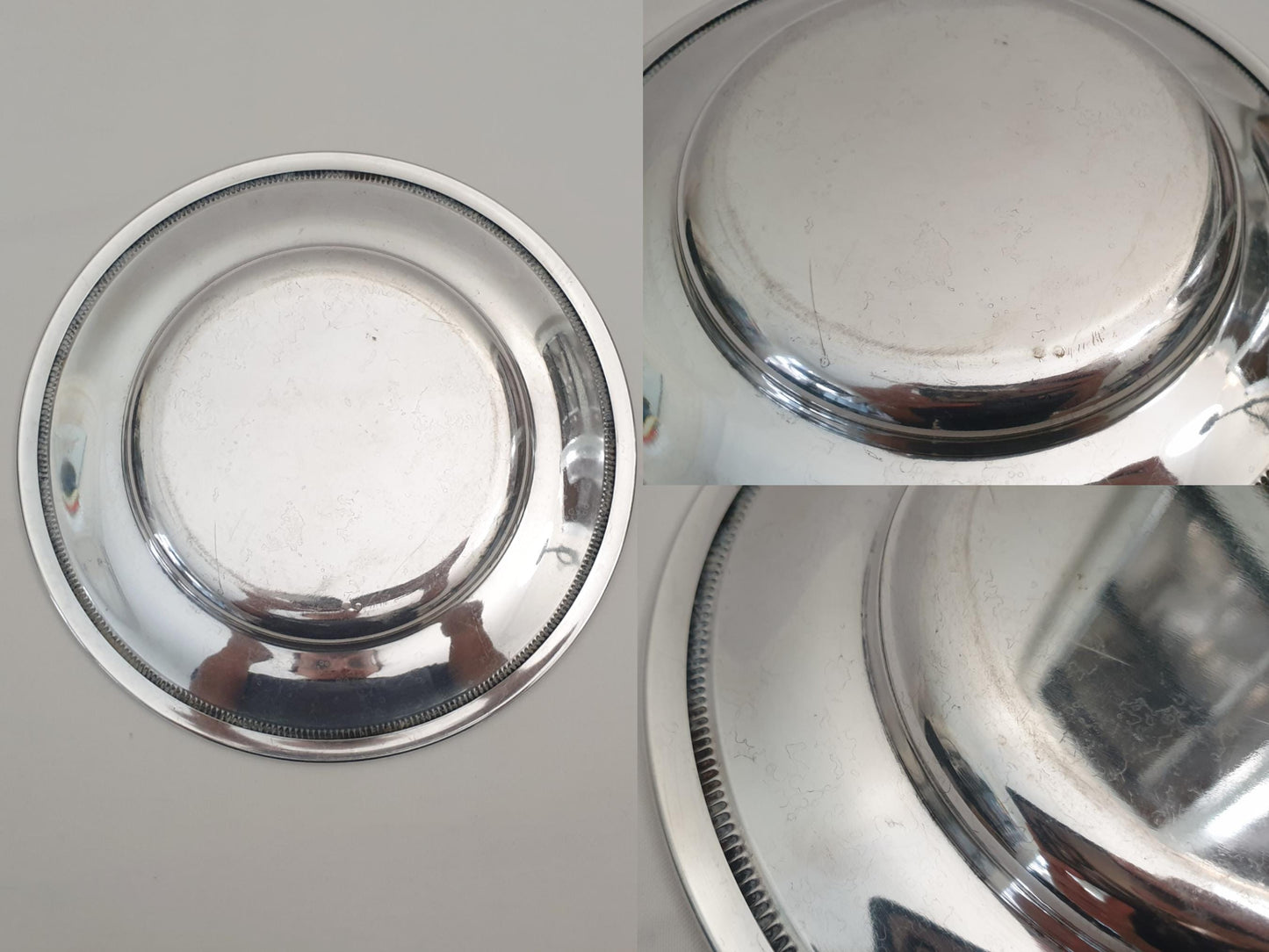 Vintage Silver Plated Round Platter or Serving Dish with Ribbed Rim