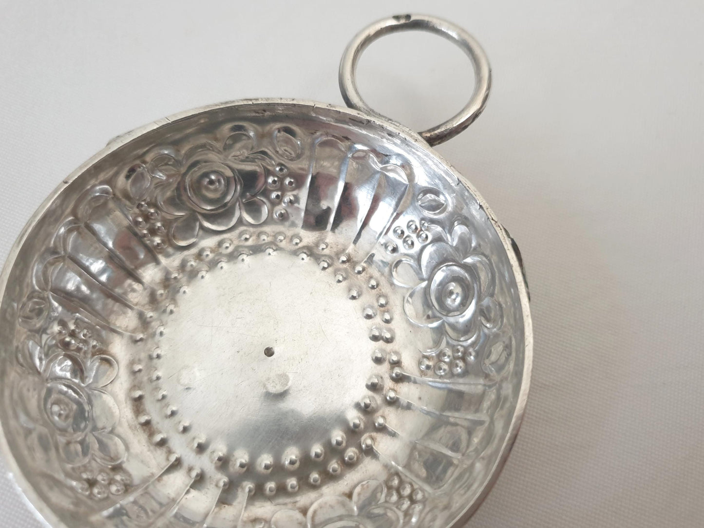 Antique French 950 Silver Wine Taster (Tastevin) with Floral Design