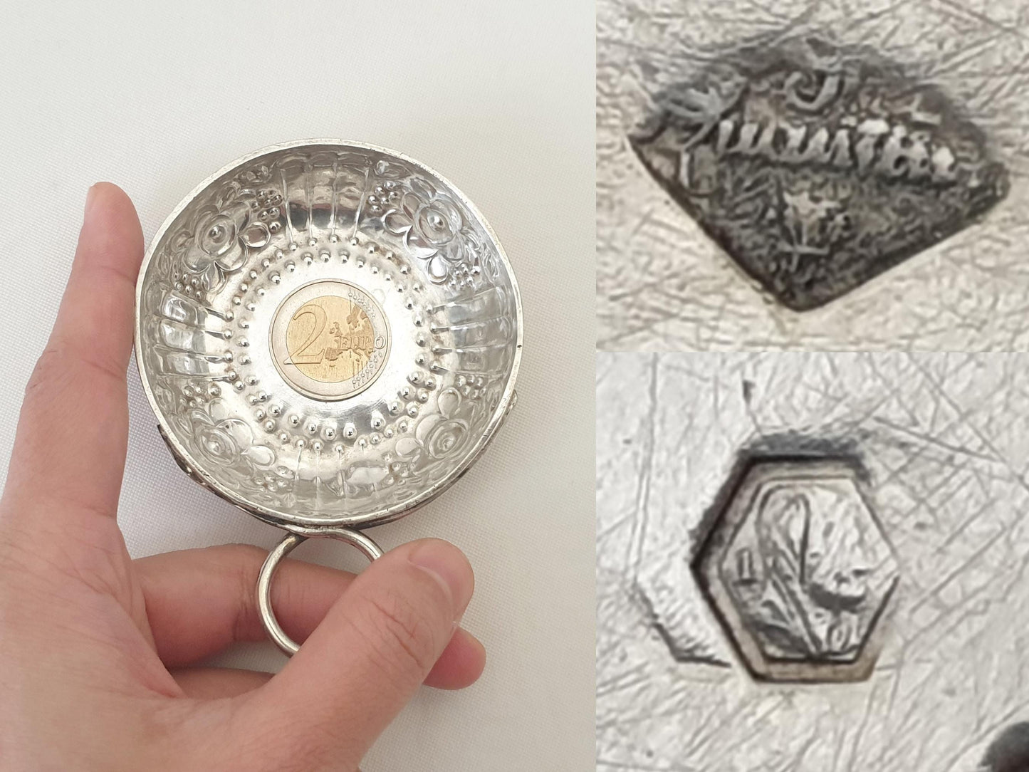 Antique French 950 Silver Wine Taster (Tastevin) with Floral Design
