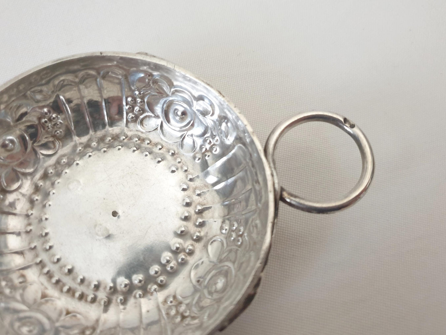 Antique French 950 Silver Wine Taster (Tastevin) with Floral Design