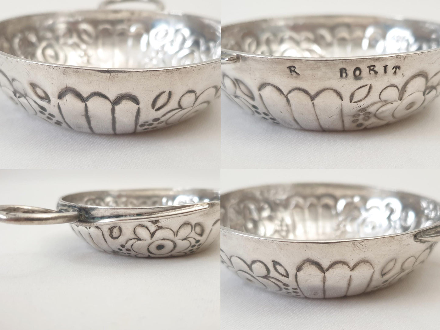 Antique French 950 Silver Wine Taster (Tastevin) with Floral Design
