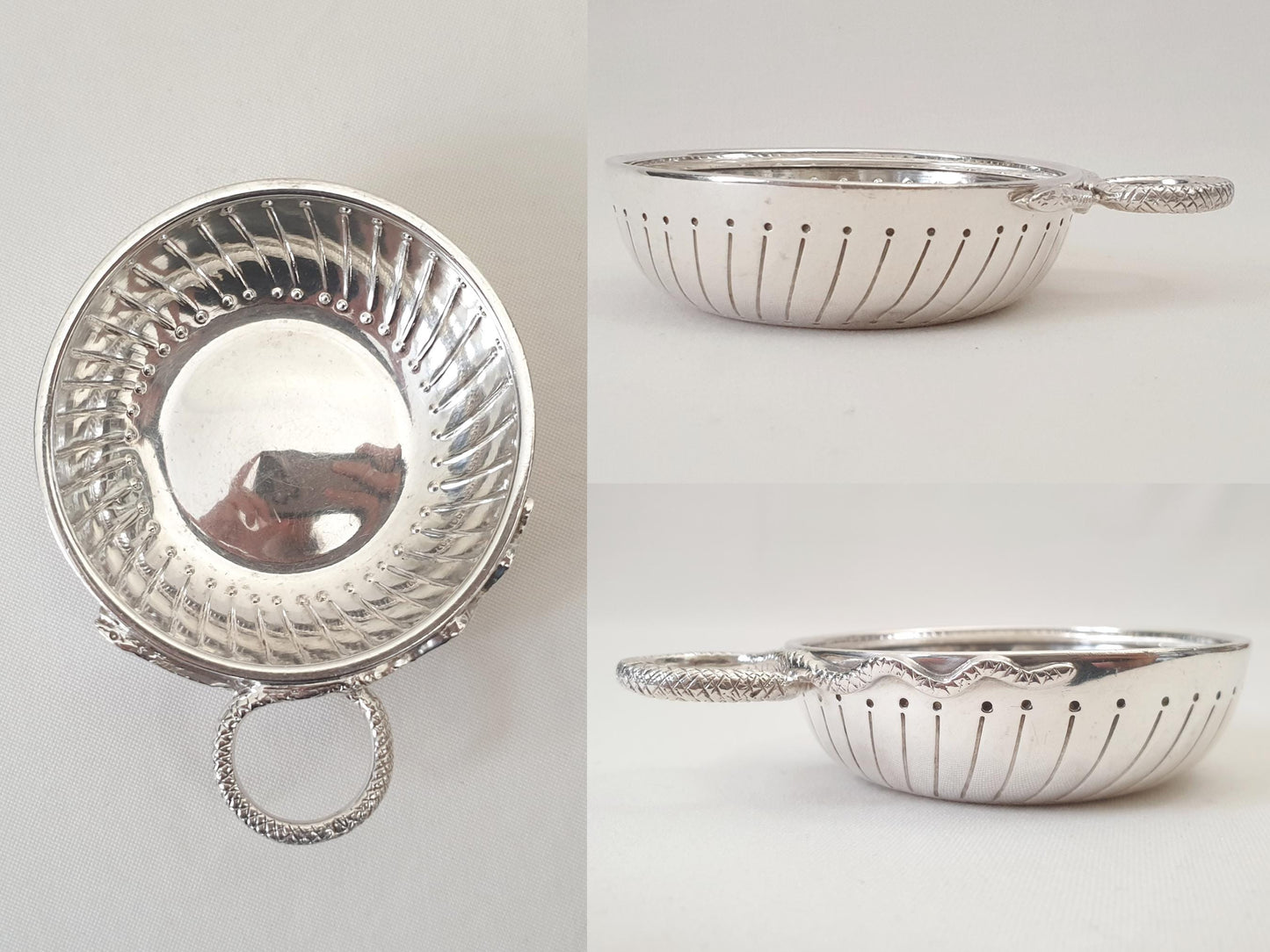 Antique French 950 Silver Wine Taster (Tastevin) with Serpent Handle by Ravinet d'Enfert, Paris
