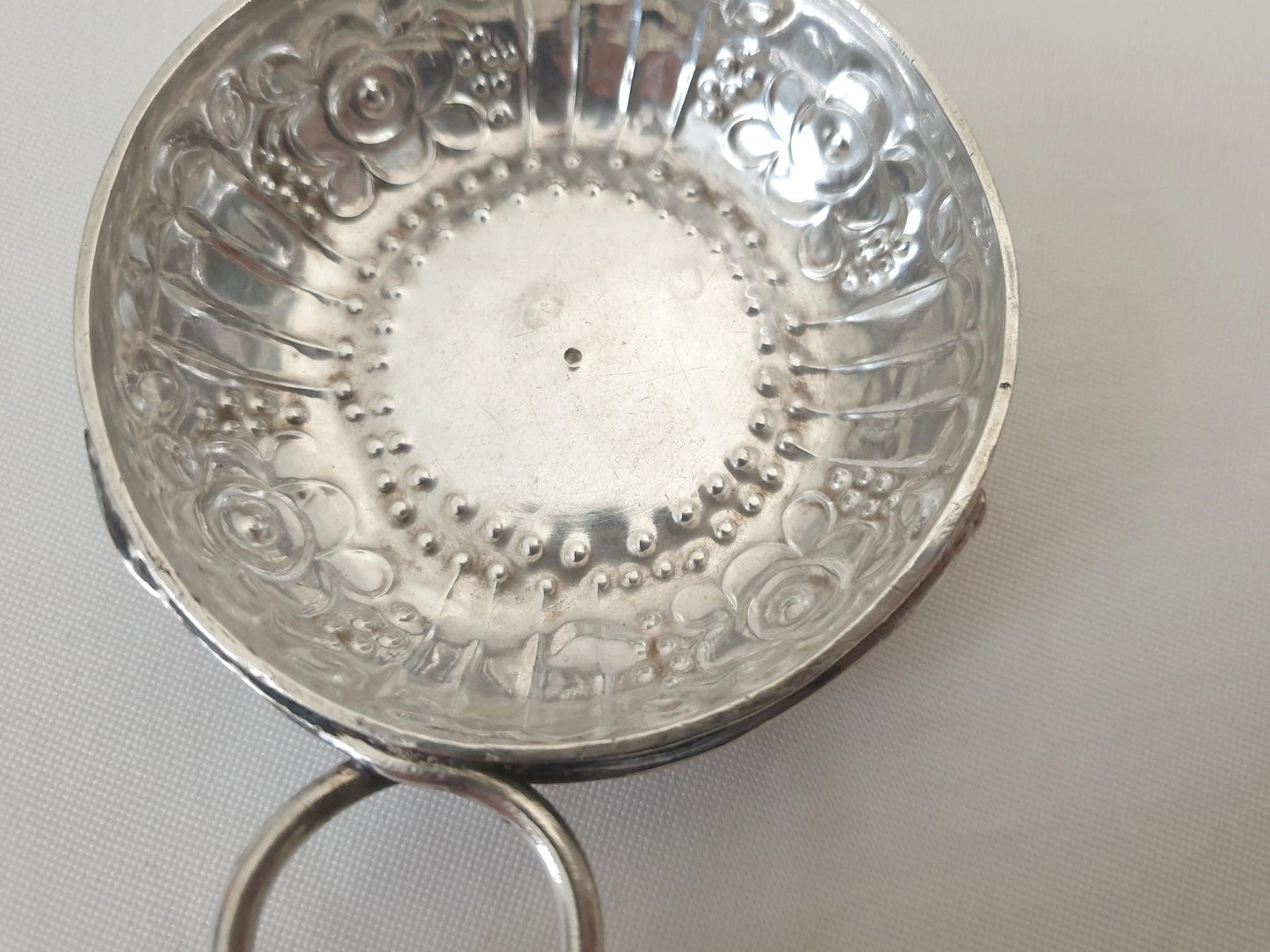 Antique French 950 Silver Wine Taster (Tastevin) with Floral Design