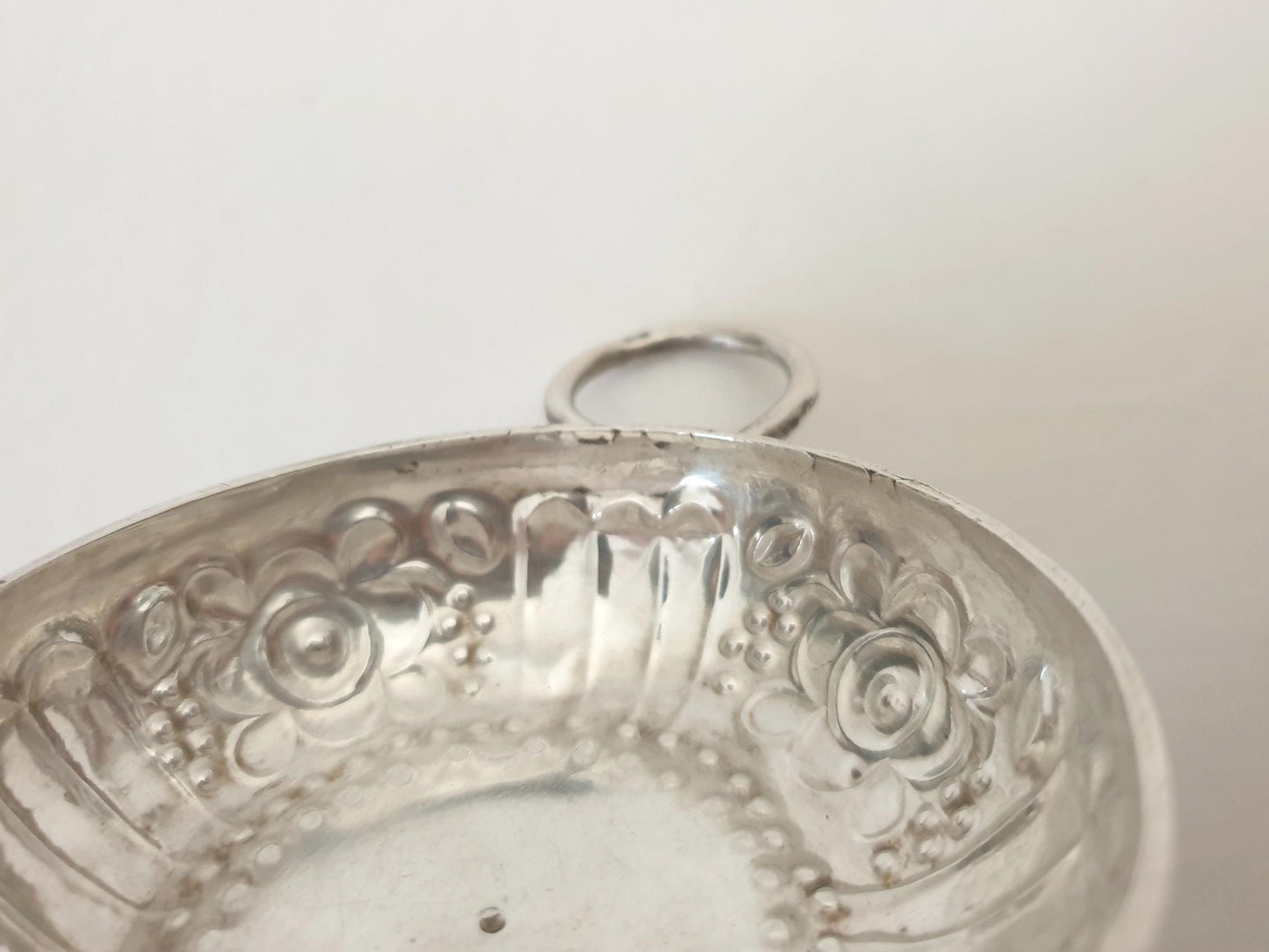 Antique French 950 Silver Wine Taster (Tastevin) with Floral Design