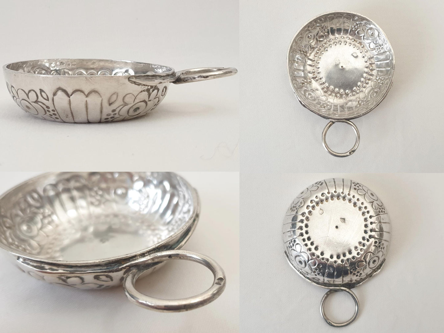 Antique French 950 Silver Wine Taster (Tastevin) with Floral Design