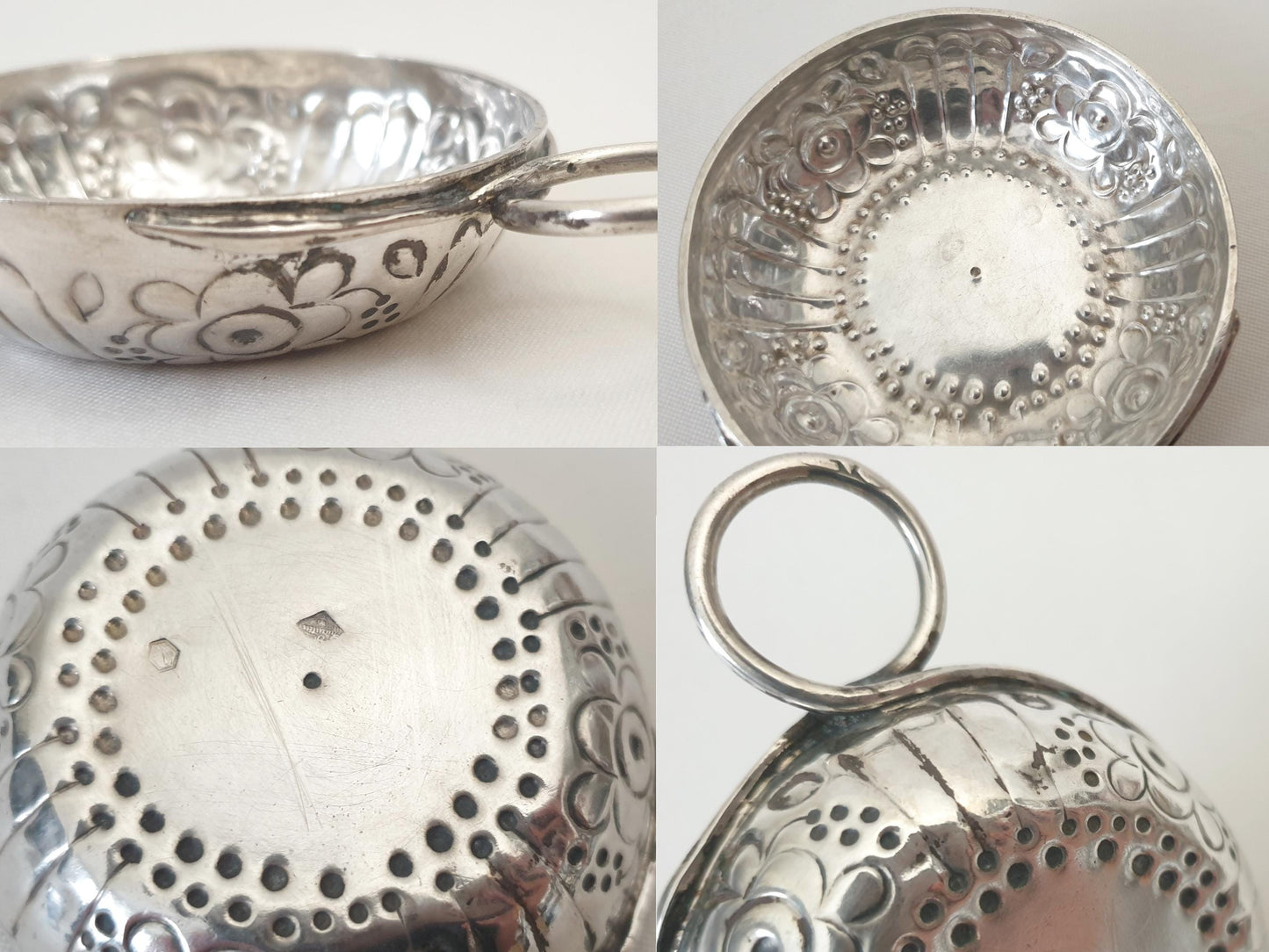 Antique French 950 Silver Wine Taster (Tastevin) with Floral Design