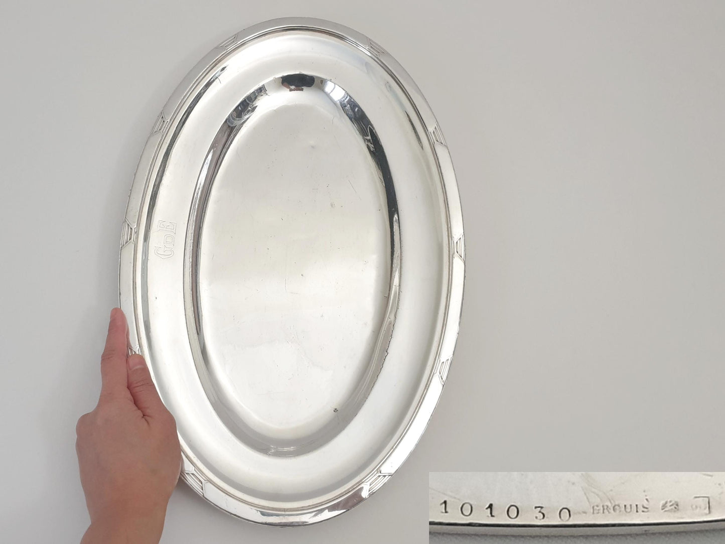 French Large Silver Plated Oval Fish Serving Dish - Large Serving Tray in Art Deco Style by Ercuis