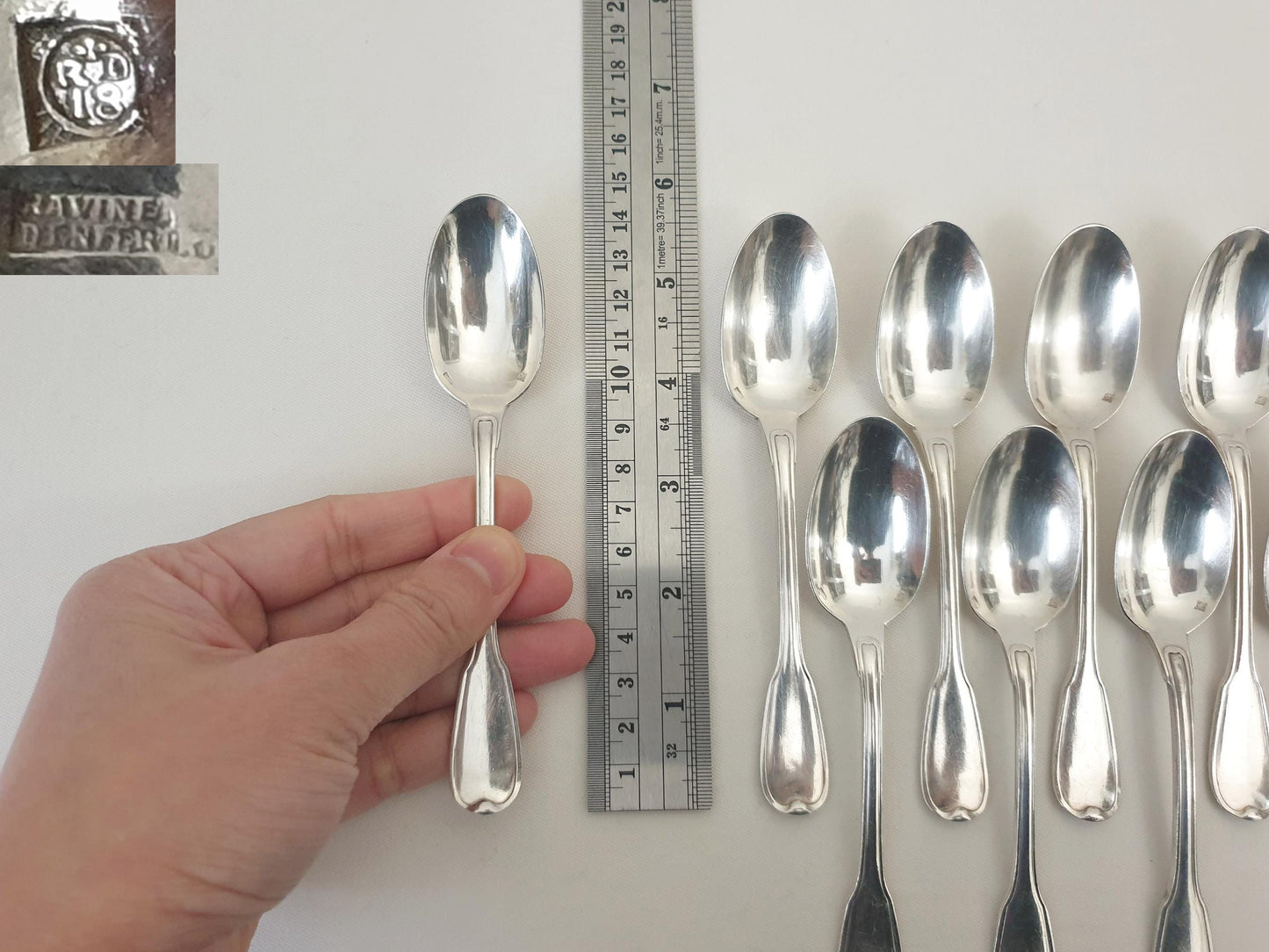 French 11 Silver Plated Coffee Spoons - 11 French Teaspoons by Ravinet d'Enfert