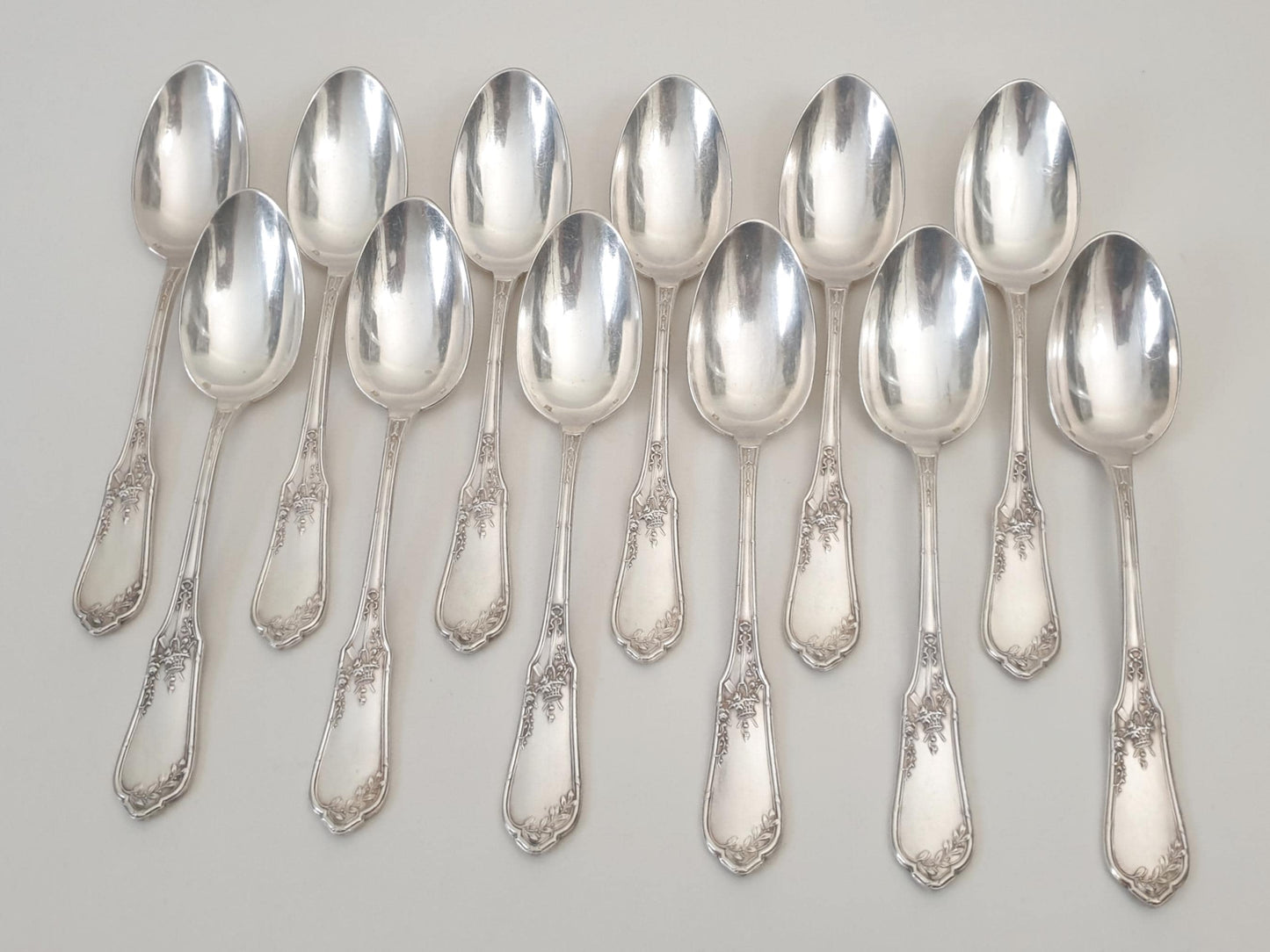 French 12 Silver Plated Table Spoons in Louis XVI Style - 12 French Soup Spoons by Ravinet & Cie
