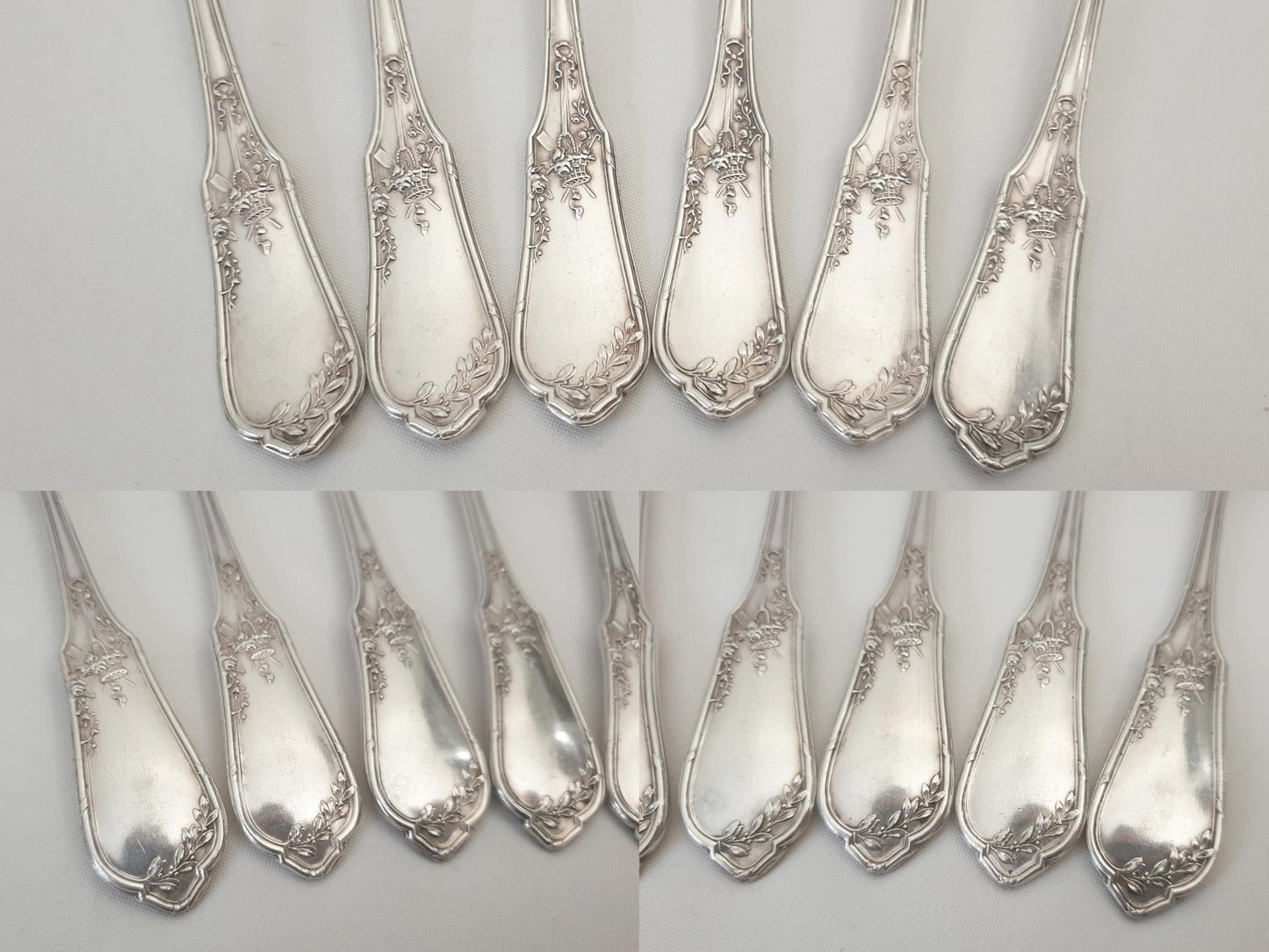 French 12 Silver Plated Table Spoons in Louis XVI Style - 12 French Soup Spoons by Ravinet & Cie