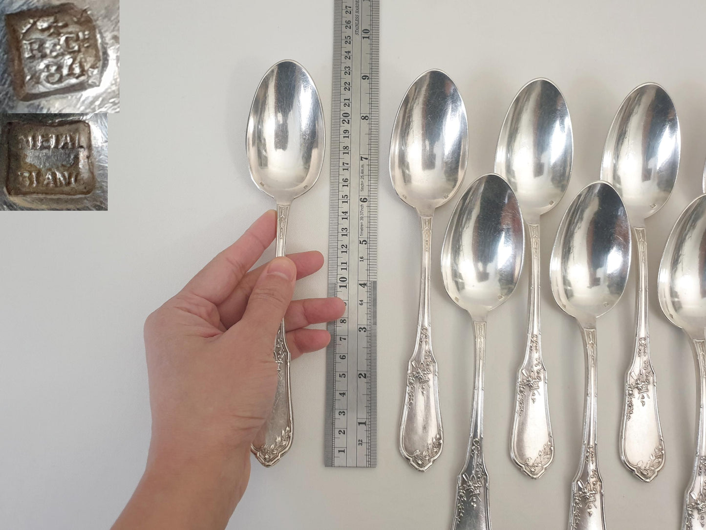 French 12 Silver Plated Table Spoons in Louis XVI Style - 12 French Soup Spoons by Ravinet & Cie