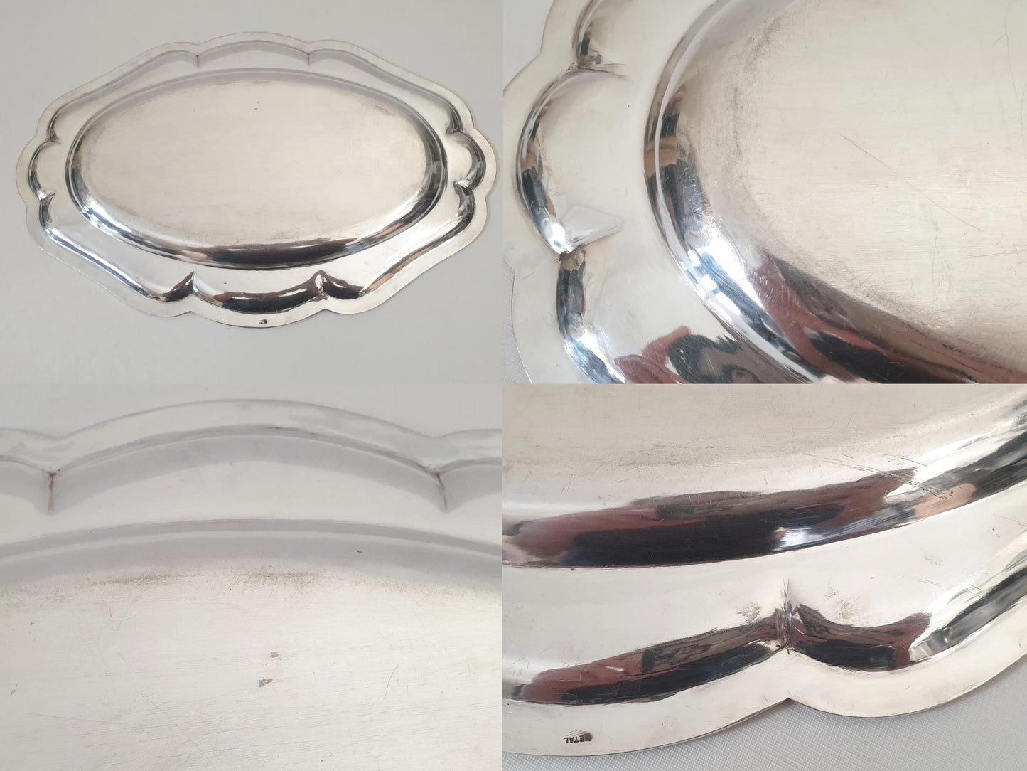French Vintage Silver Metal Oval Serving Tray