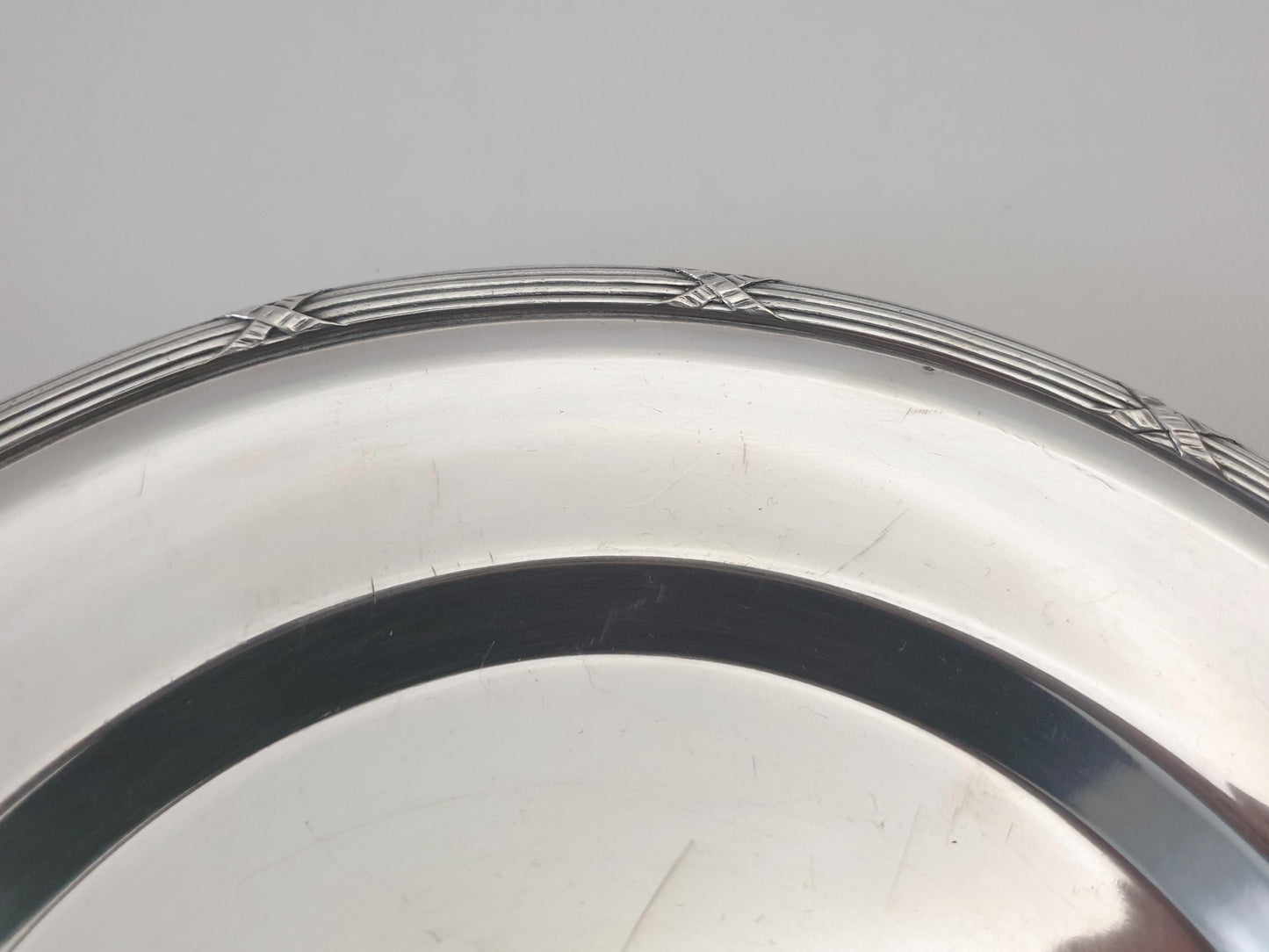 Antique French Silver Plated Pedestal Serving Plate or Fruit Bowl with Ribbon Rim by Roux - Marquiand, Lyon