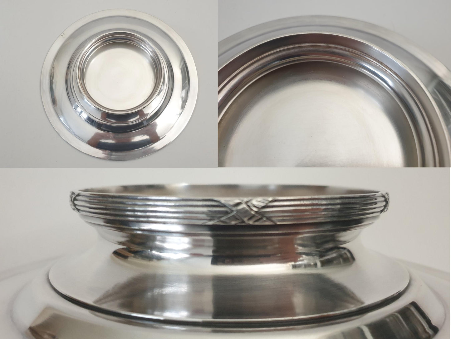 Antique French Silver Plated Pedestal Serving Plate or Fruit Bowl with Ribbon Rim by Roux - Marquiand, Lyon