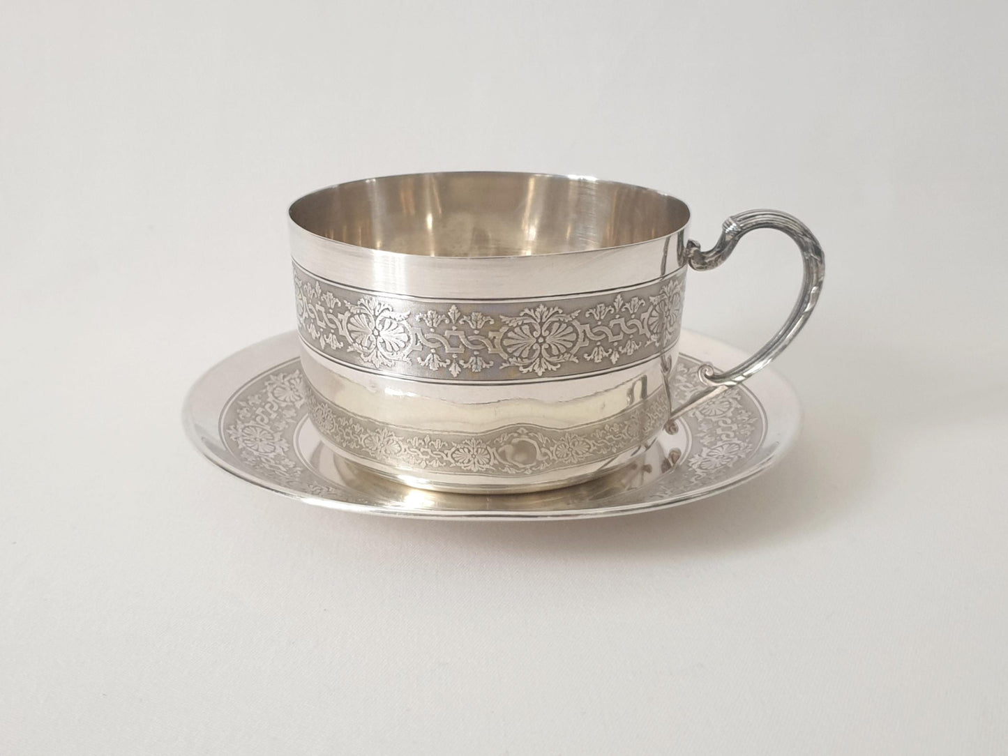 Antique French 950 Silver Coffee or Chocolate Cup and Saucer - Solid Silver Tea Cup and Saucer Set