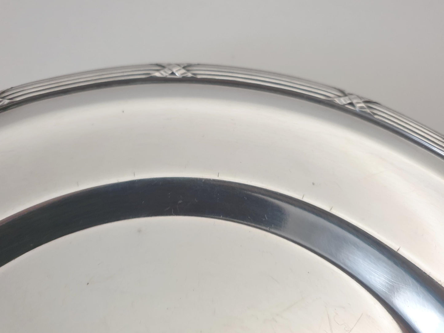 Antique French Silver Plated Pedestal Serving Plate or Fruit Bowl with Ribbon Rim by Roux - Marquiand, Lyon