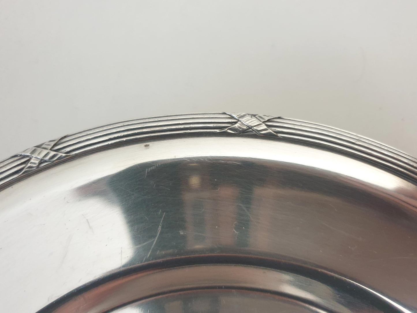 Antique French Silver Plated Pedestal Serving Plate or Fruit Bowl with Ribbon Rim by Roux - Marquiand, Lyon