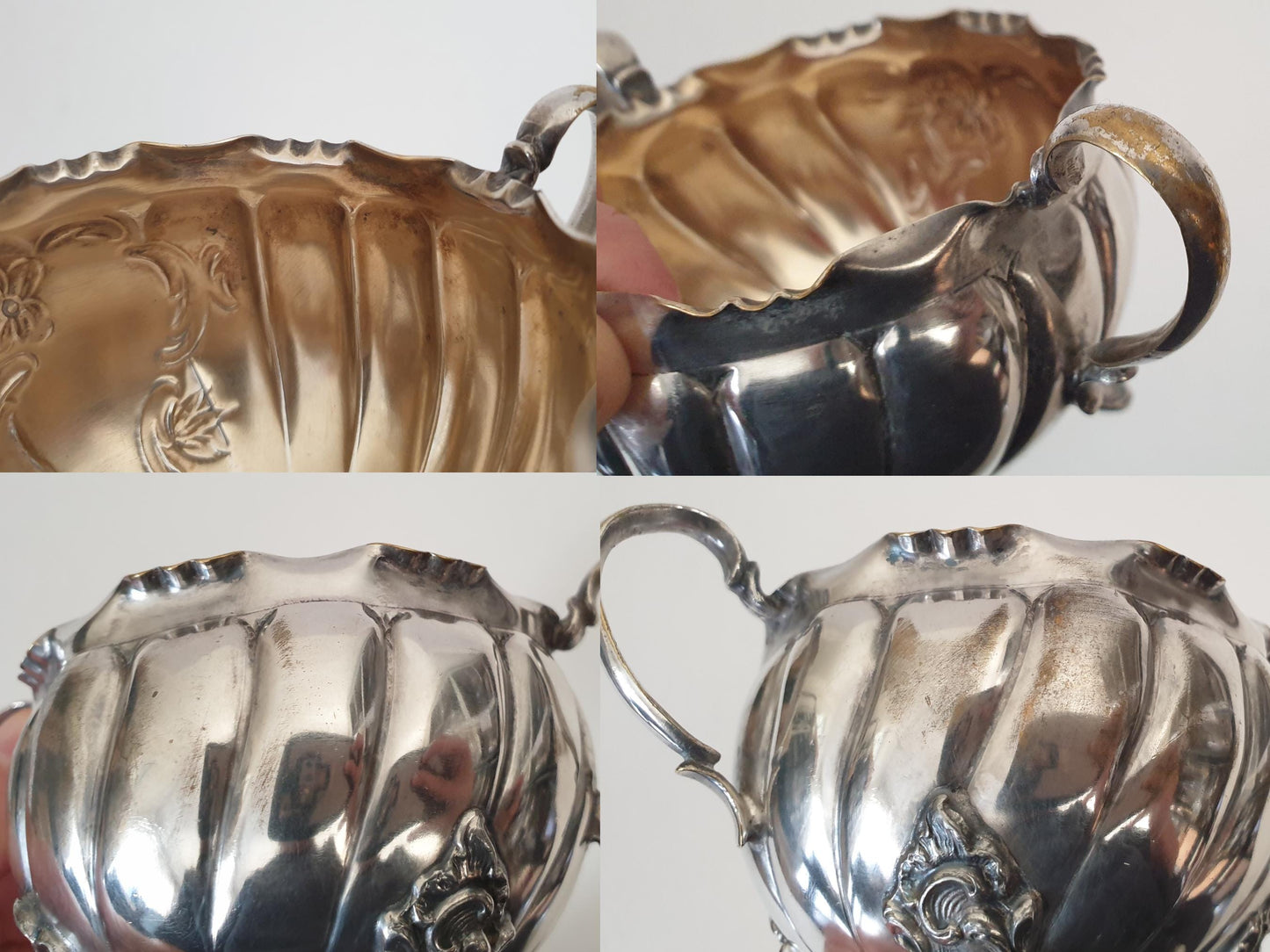 Antique Small Silver Plated Milk Jug & Sugar Bowl - French Cream and Sugar Set in Rococo Style