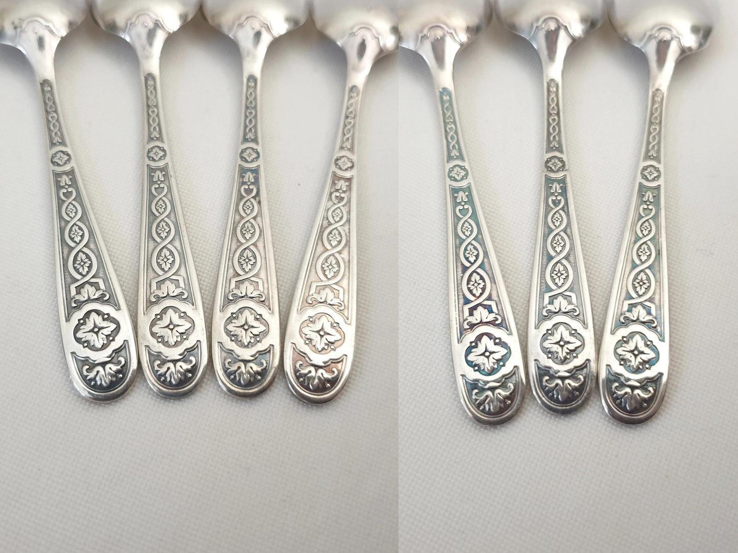 Christofle 7 Silver Plated Small Moka Spoons 'Villeroy' Model - 7 Demitasse Spoons