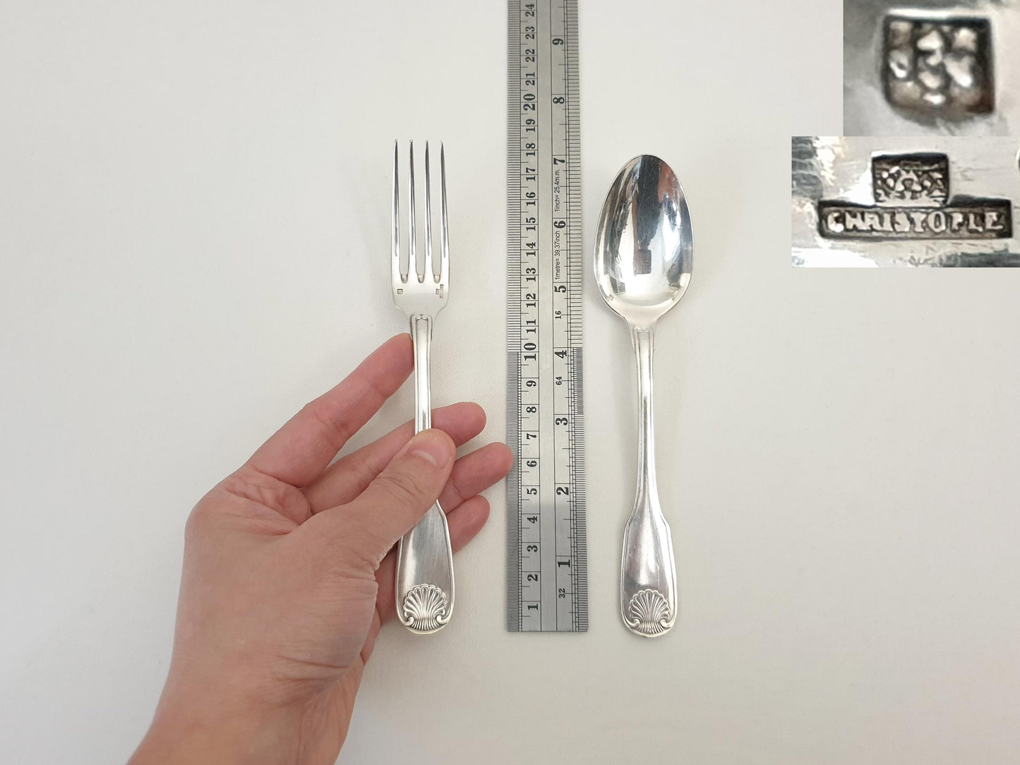 Christofle Silver Plated Baptism Cutlery 'Vendôme' Model - French Christofle Silver Plated Baby Spoon & Fork Set