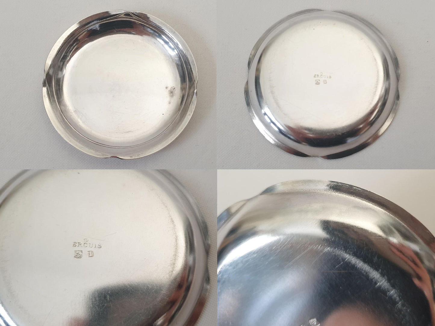 Pair of French Ercuis Small Silver Plated Coasters - 2 Silver Plated Small Nut Dishes