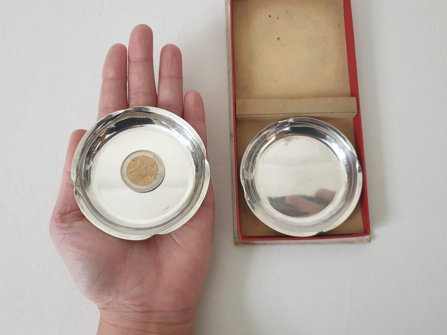Pair of French Ercuis Small Silver Plated Coasters - 2 Silver Plated Small Nut Dishes