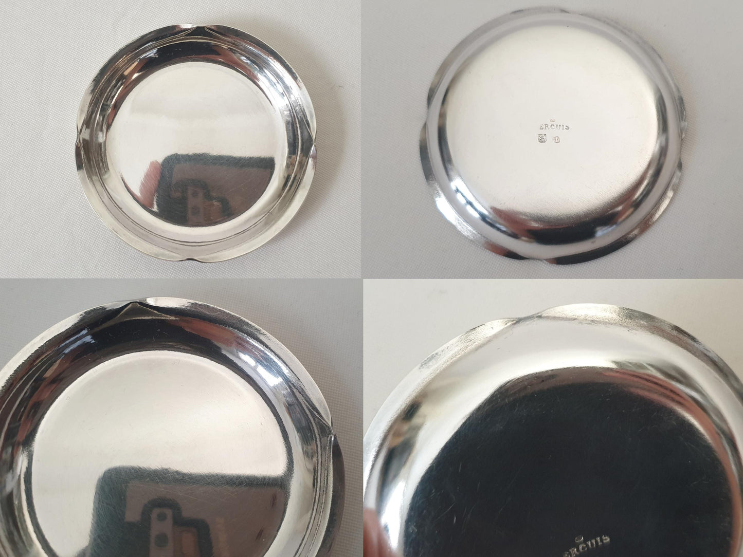 Pair of French Ercuis Small Silver Plated Coasters - 2 Silver Plated Small Nut Dishes
