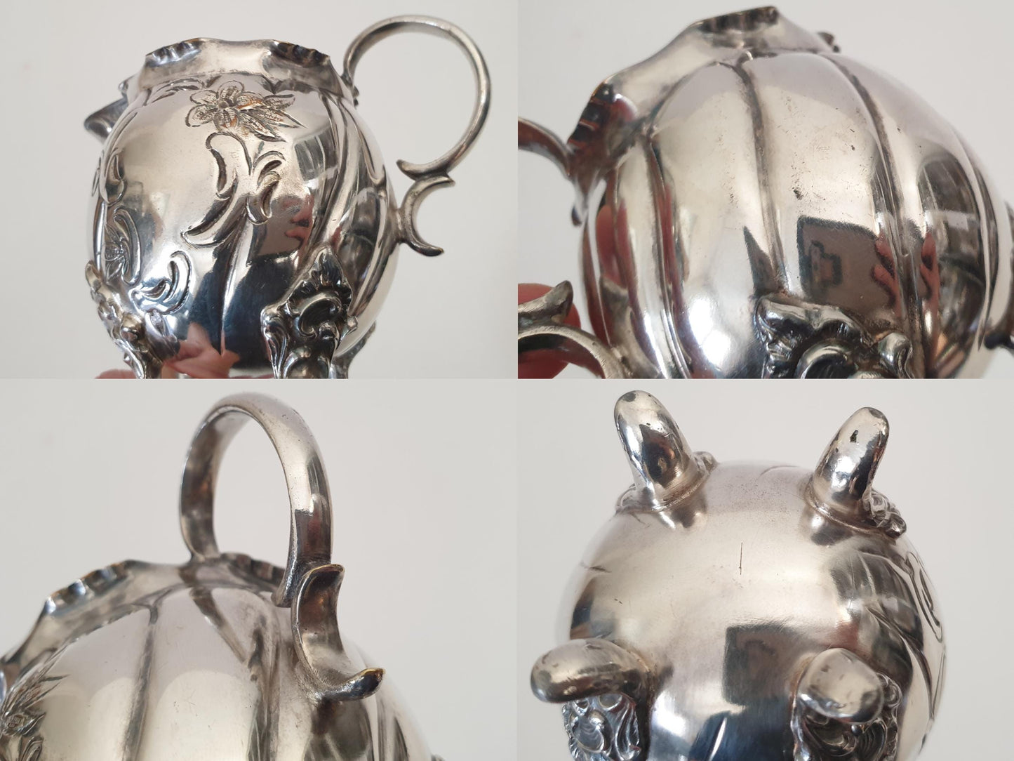 Antique Small Silver Plated Milk Jug & Sugar Bowl - French Cream and Sugar Set in Rococo Style
