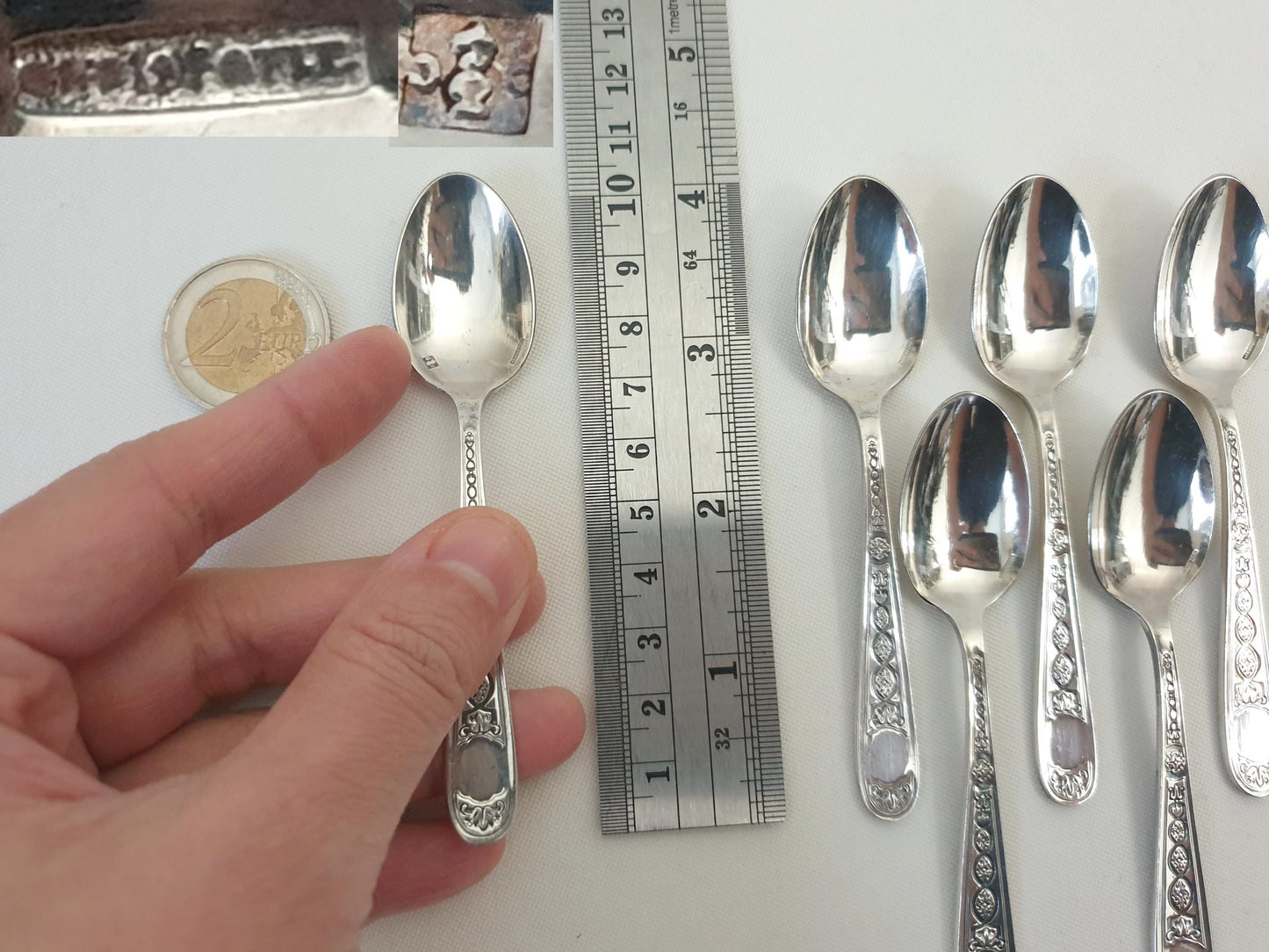 Christofle 7 Silver Plated Small Moka Spoons 'Villeroy' Model - 7 Demitasse Spoons