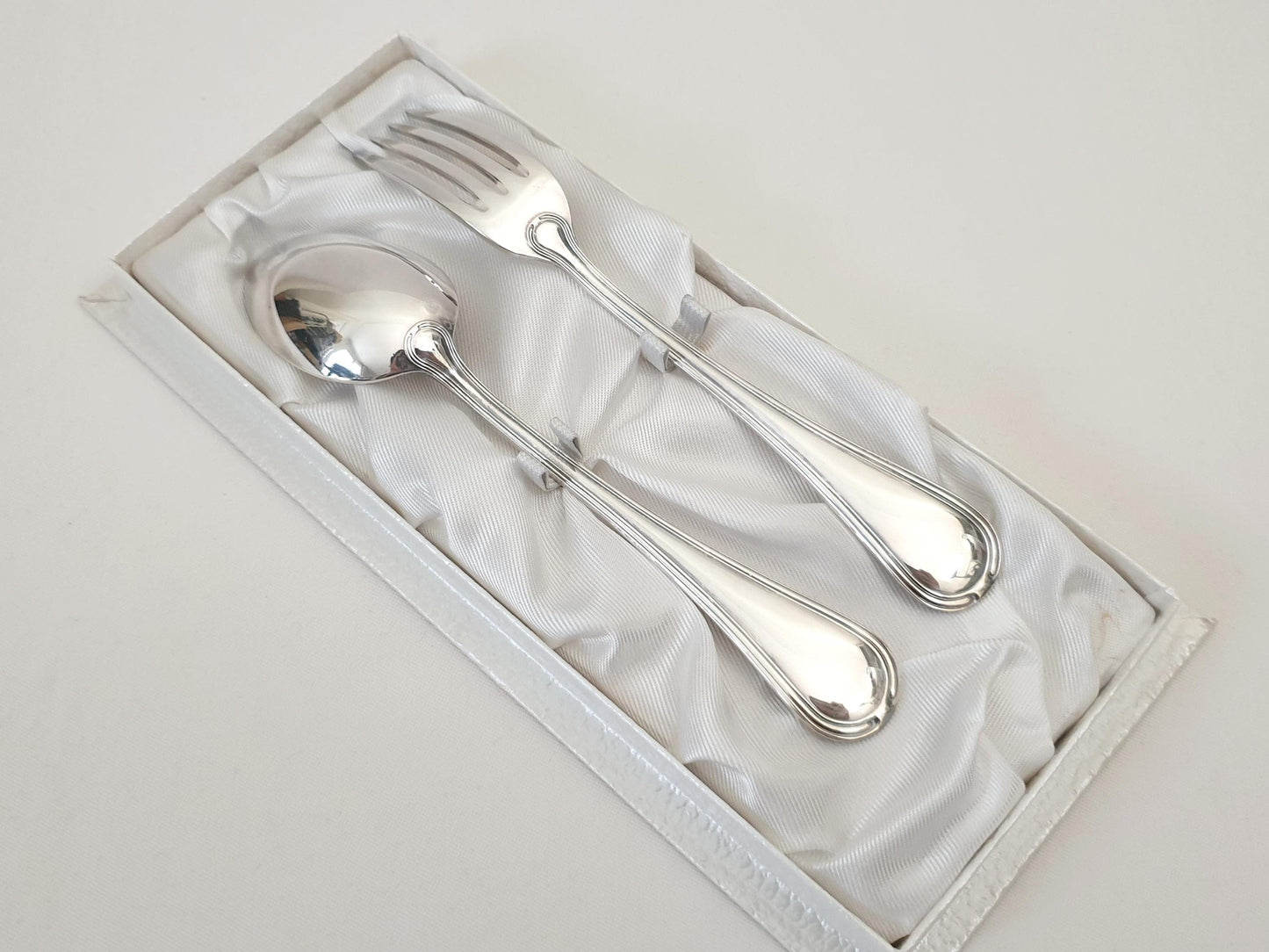 French Silver Plated Baptism Cutlery - Vintage Silver Plated Baby Spoon & Fork Set