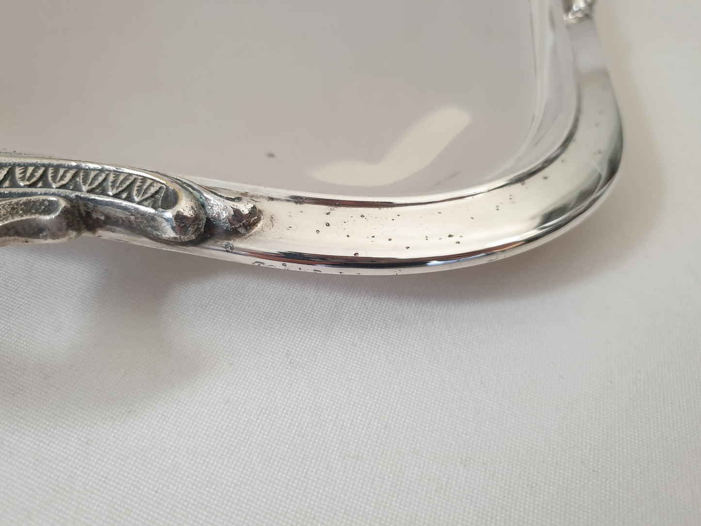 French Vintage Large Silver Plated Rectangular Serving Tray with Handles in Louis XVI Revival Style