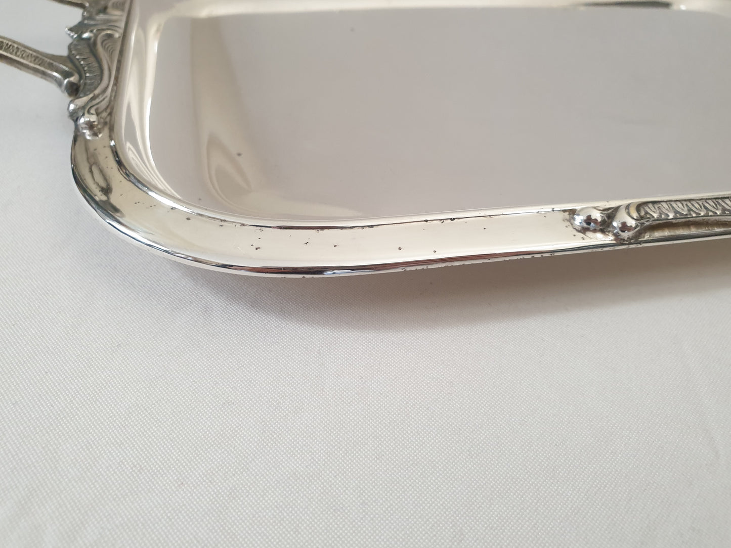 French Vintage Large Silver Plated Rectangular Serving Tray with Handles in Louis XVI Revival Style