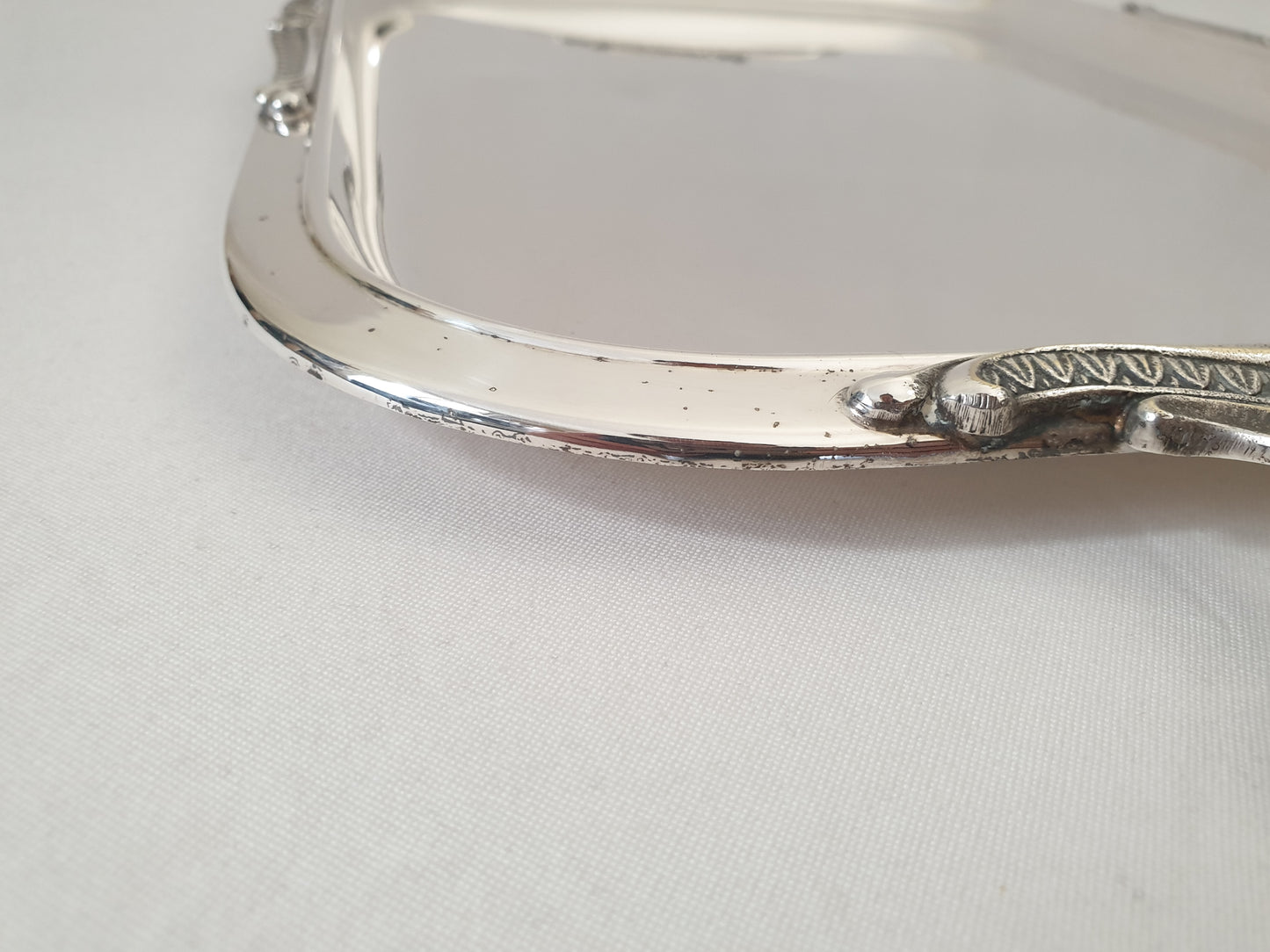 French Vintage Large Silver Plated Rectangular Serving Tray with Handles in Louis XVI Revival Style