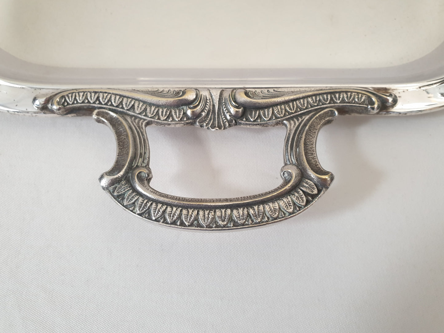French Vintage Large Silver Plated Rectangular Serving Tray with Handles in Louis XVI Revival Style