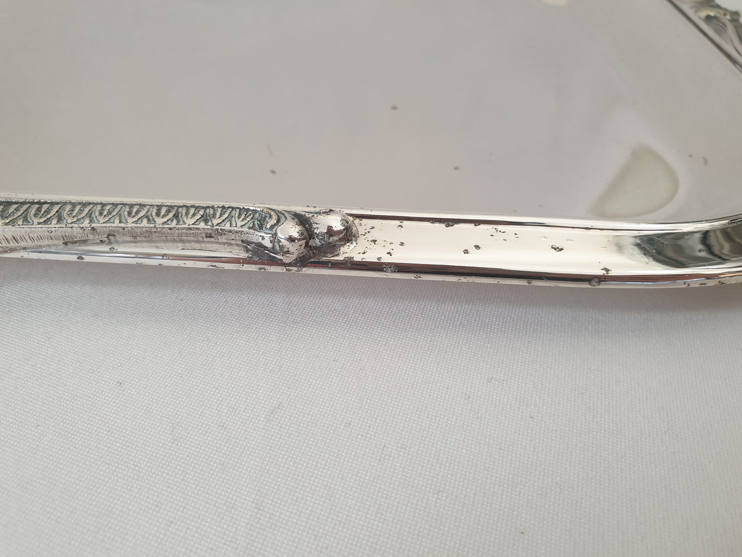 French Vintage Large Silver Plated Rectangular Serving Tray with Handles in Louis XVI Revival Style