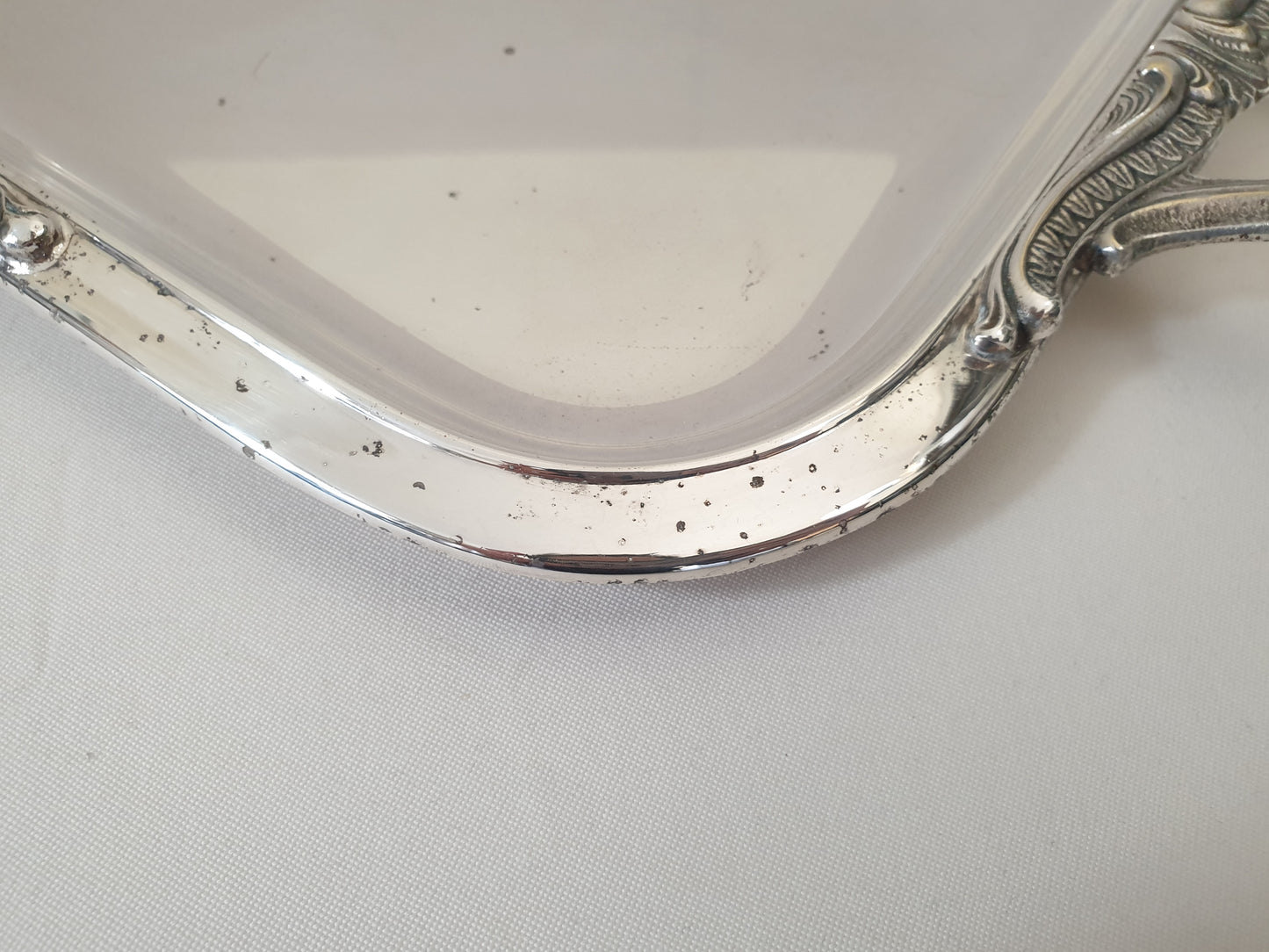 French Vintage Large Silver Plated Rectangular Serving Tray with Handles in Louis XVI Revival Style