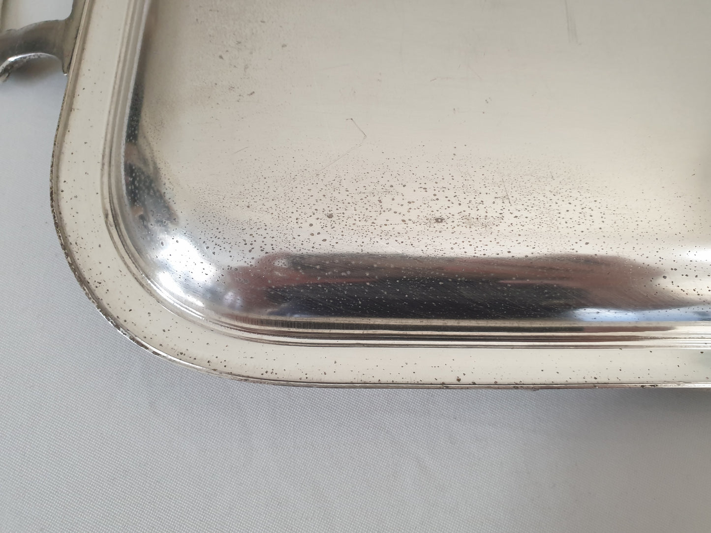 French Vintage Large Silver Plated Rectangular Serving Tray with Handles in Louis XVI Revival Style