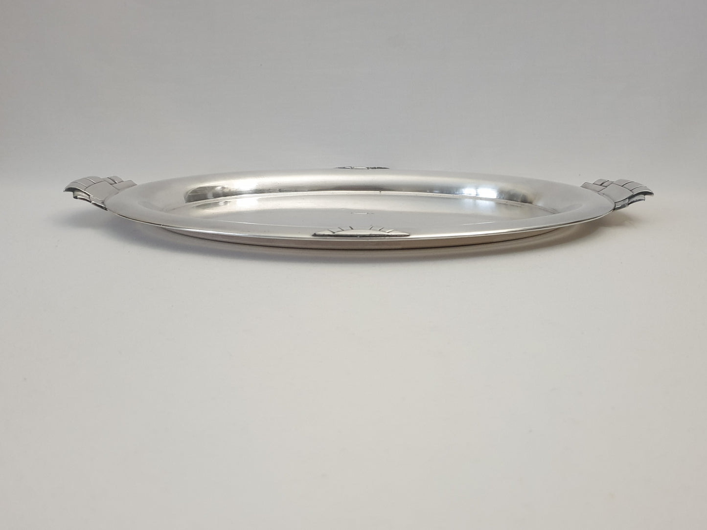 French Art Deco Silver Plated Oval Serving Tray with Handles – Centerpiece Platter by Argit