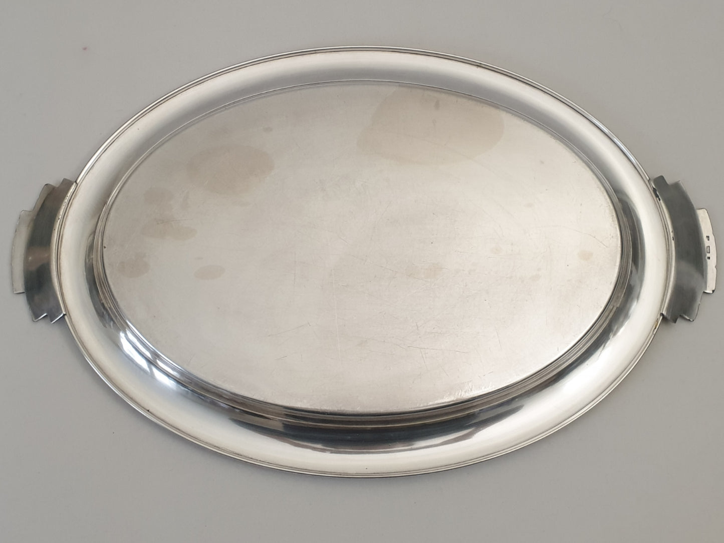 French Art Deco Silver Plated Oval Serving Tray with Handles – Centerpiece Platter by Argit