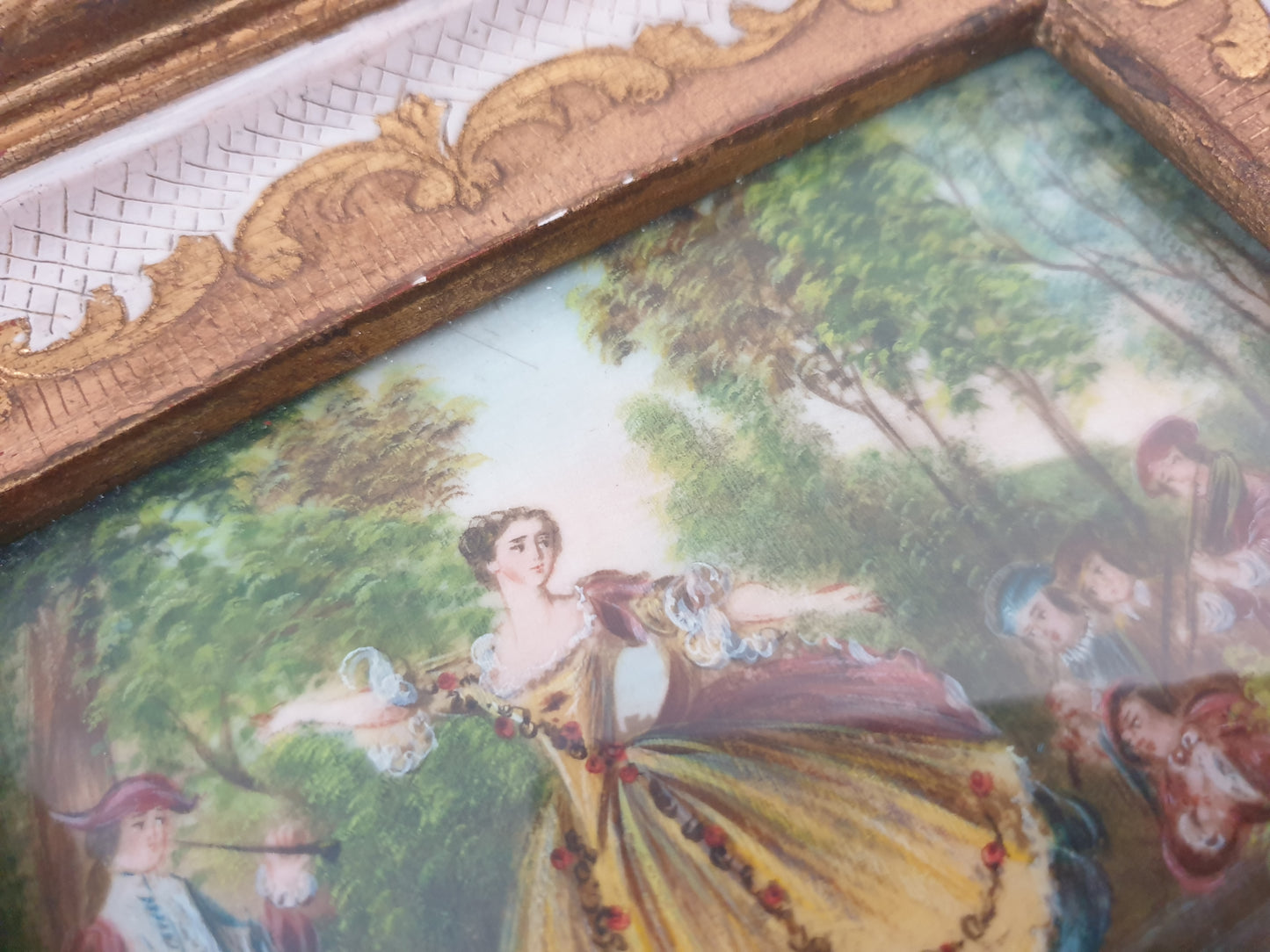 Vintage Hand Painted Miniature “Mademoiselle de Camargo” After Nicolas Lancret in Gilded Wood Frame