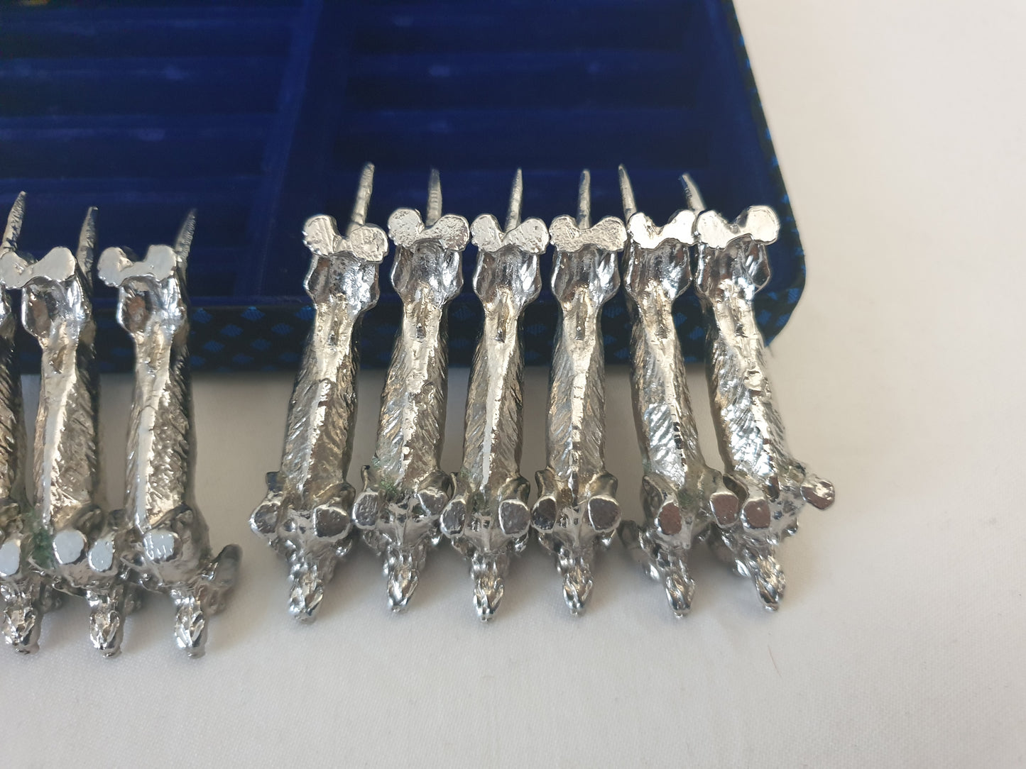 Set of 12 Vintage Silver Plated Dachshund (Teckel) Knife Rests in Blue Box